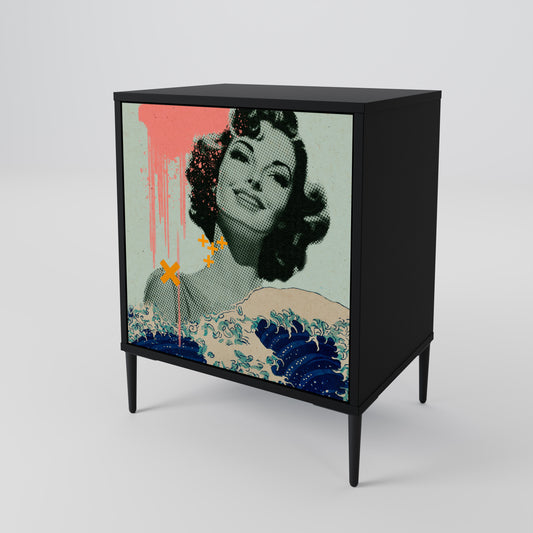 KANAGAWA BEAUTY 1-Door Sideboard in Black Finish