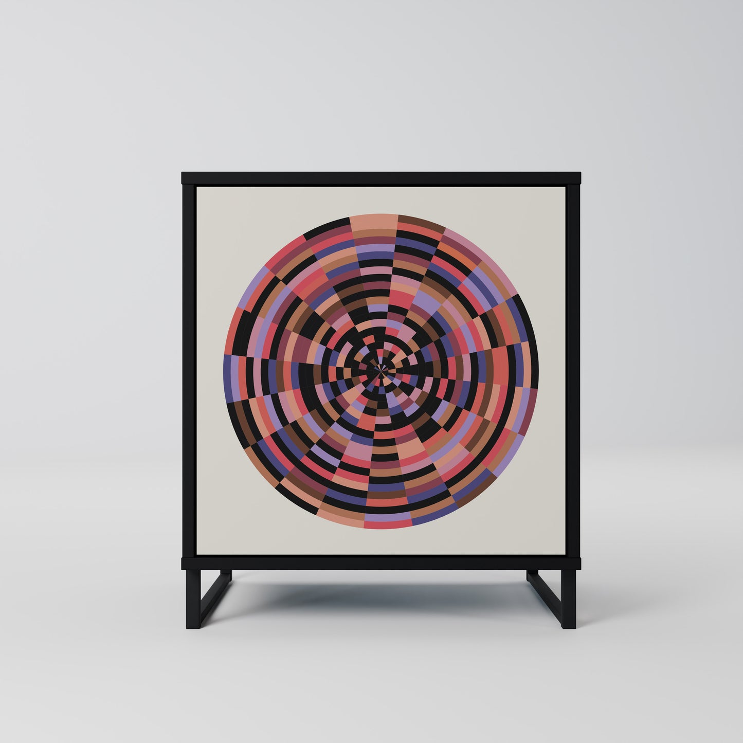 BROWN CIRCLES 1-Door Sideboard in Black Finish