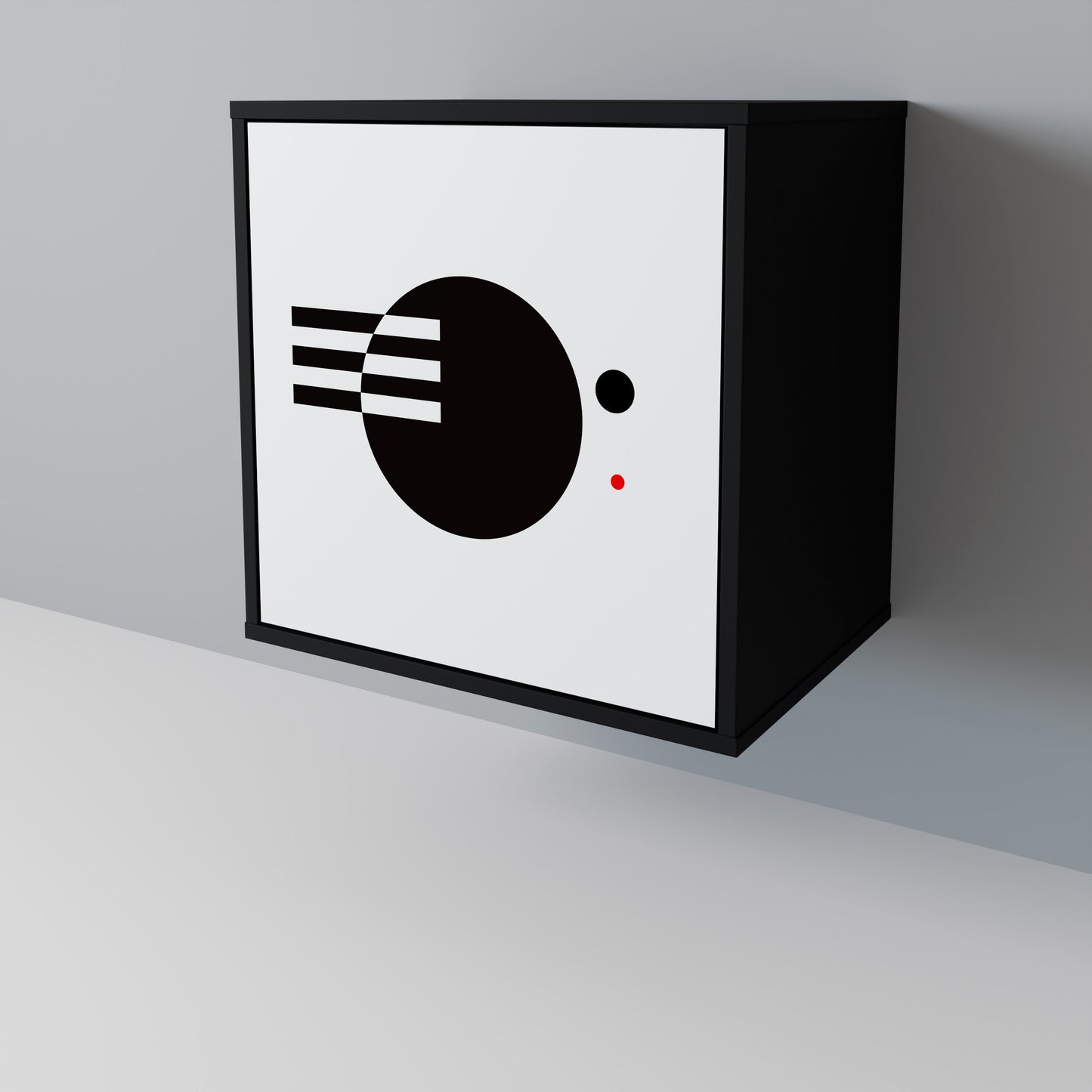 Credenza a 1 anta con combinazione bianco e nero, finitura nera