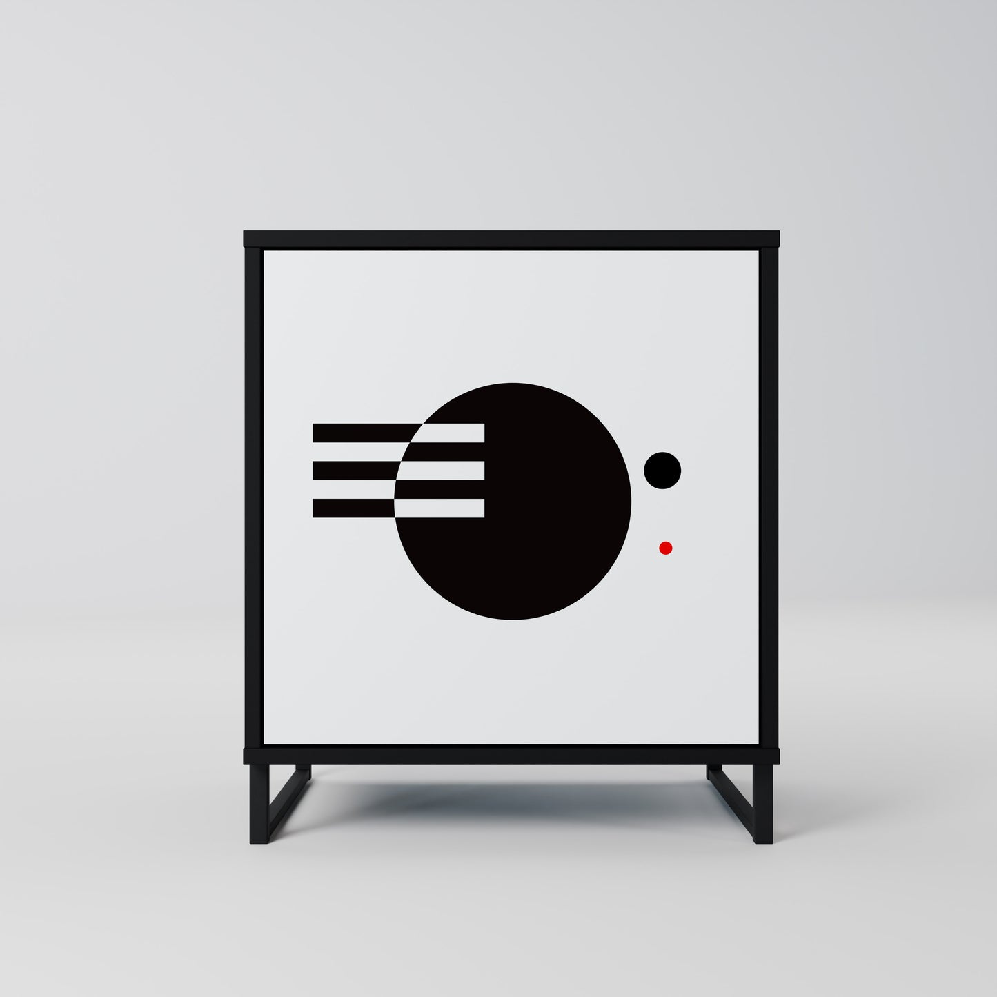 Credenza a 1 anta con combinazione bianco e nero, finitura nera