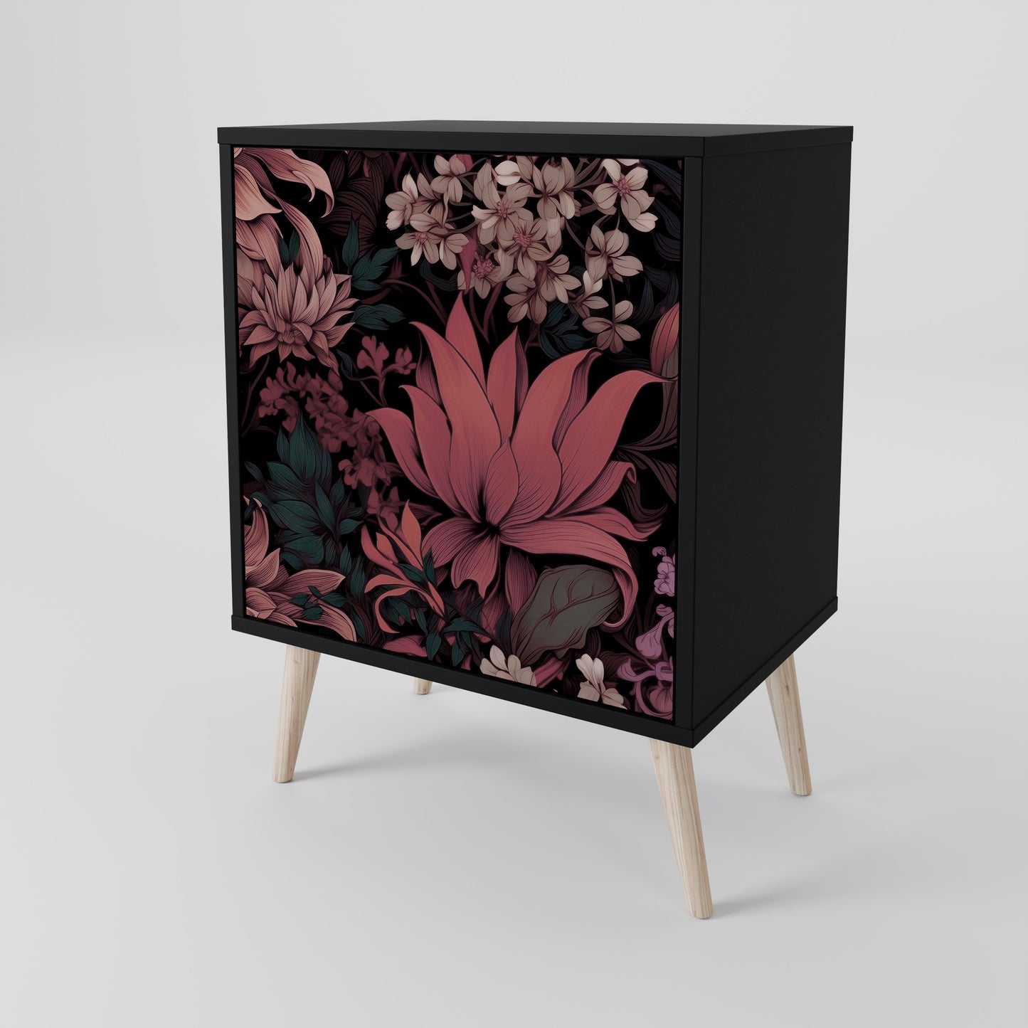 Credenza a 1 anta FLORAL WHISPER con finitura nera