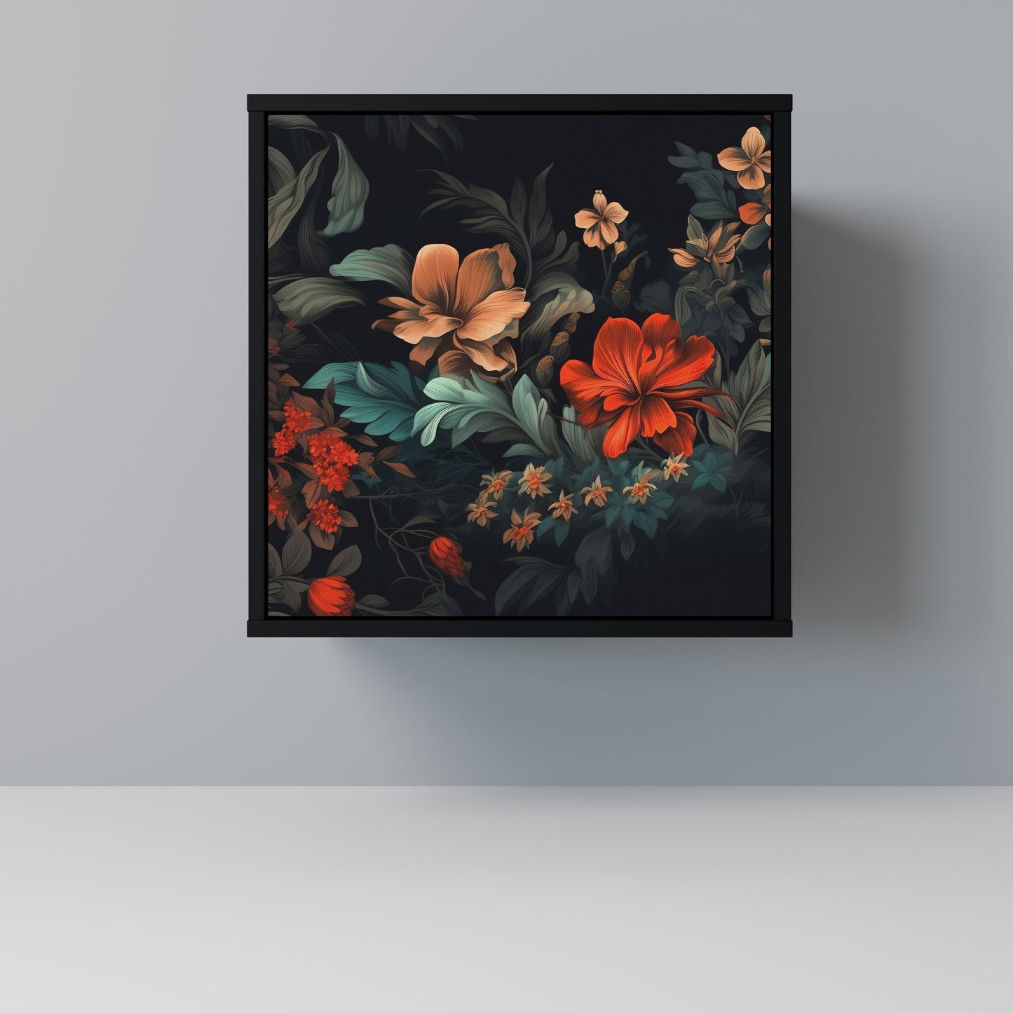 IMAGINARY BLOSSOM 1-Door Sideboard in Black Finish