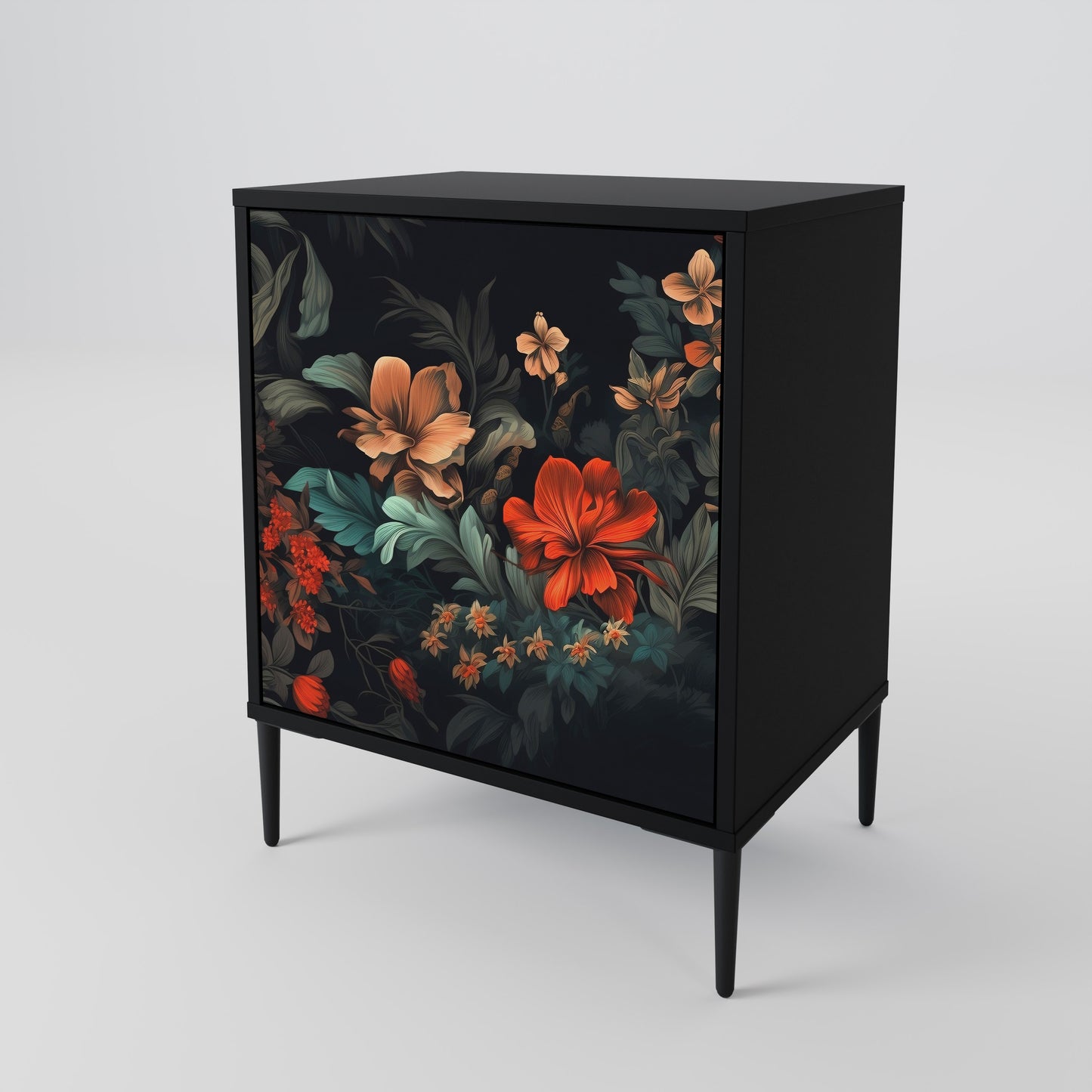 IMAGINARY BLOSSOM 1-Door Sideboard in Black Finish