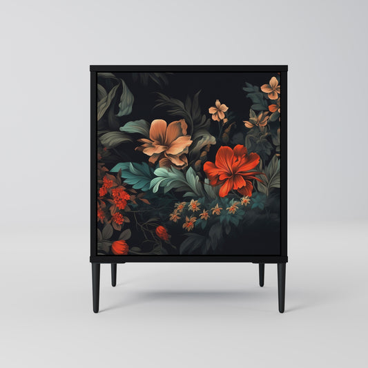 IMAGINARY BLOSSOM 1-Door Sideboard in Black Finish