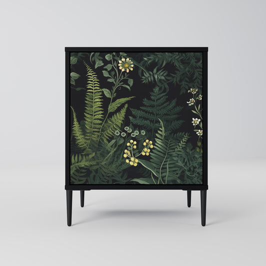 FERN FLOWERS 1-Door Sideboard in Black Finish