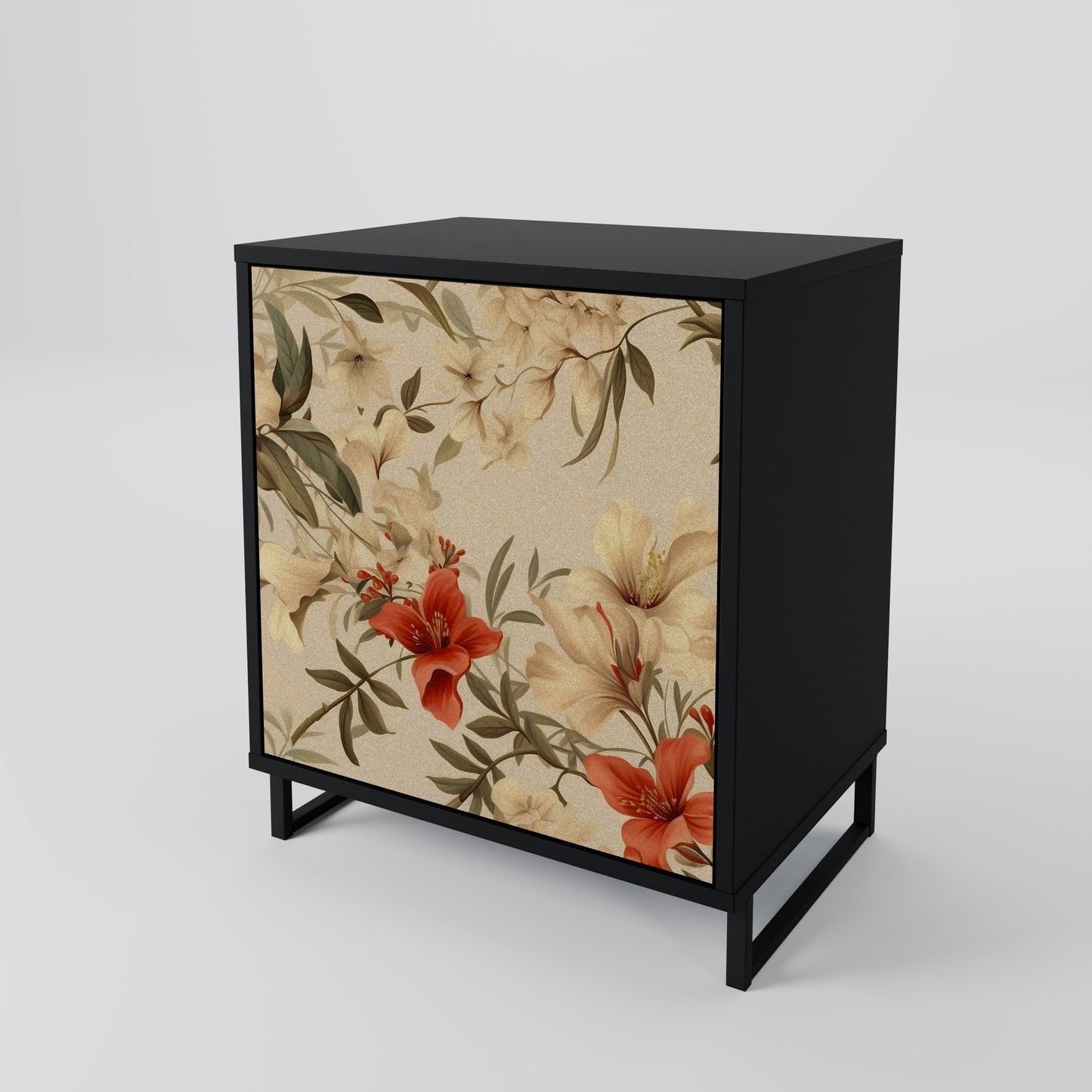 BLOOMING HARMONY 1-Door Sideboard in Black Finish