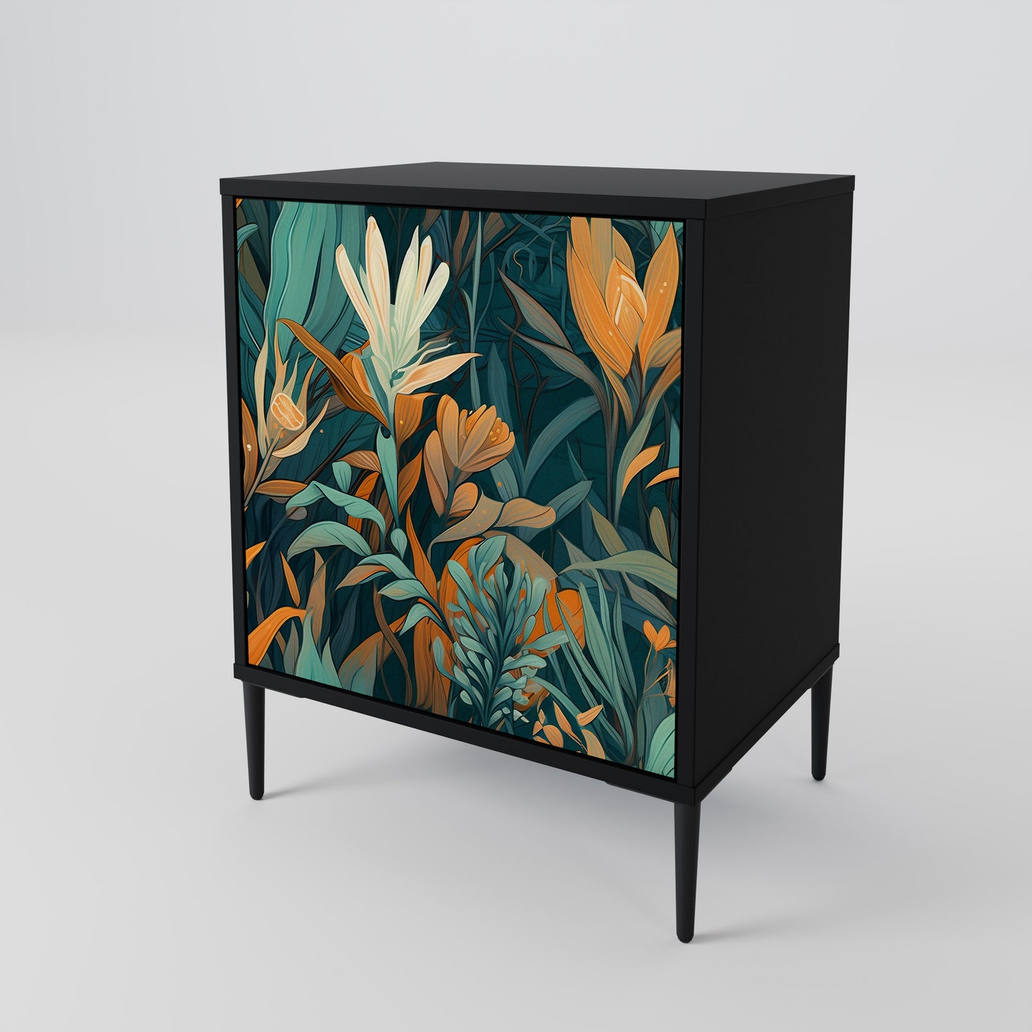 FLORAL SERENITY 1-Door Sideboard in Black Finish
