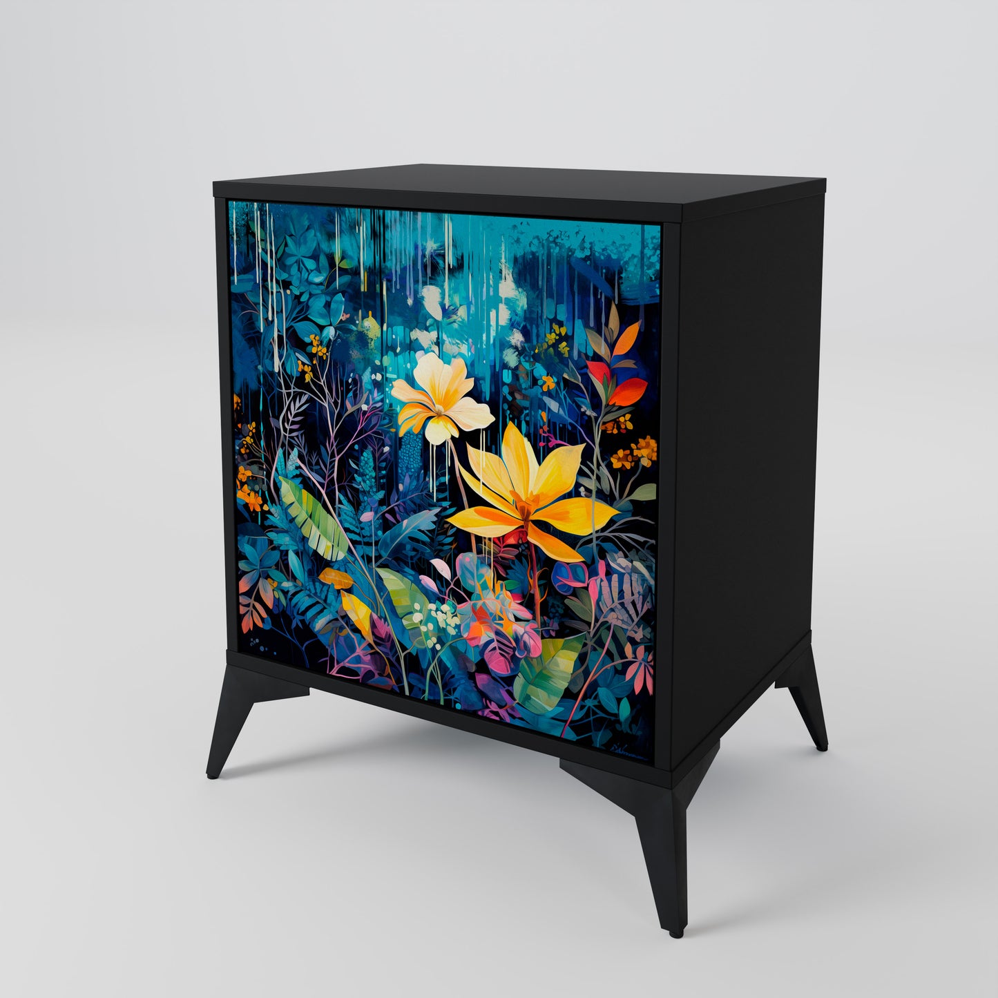 MIDNIGHT BLOSSOM 1-Door Sideboard in Black Finish