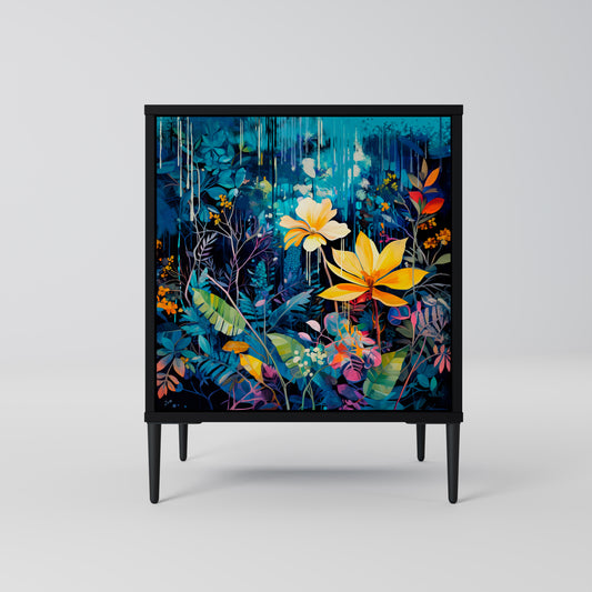 MIDNIGHT BLOSSOM 1-Door Sideboard in Black Finish