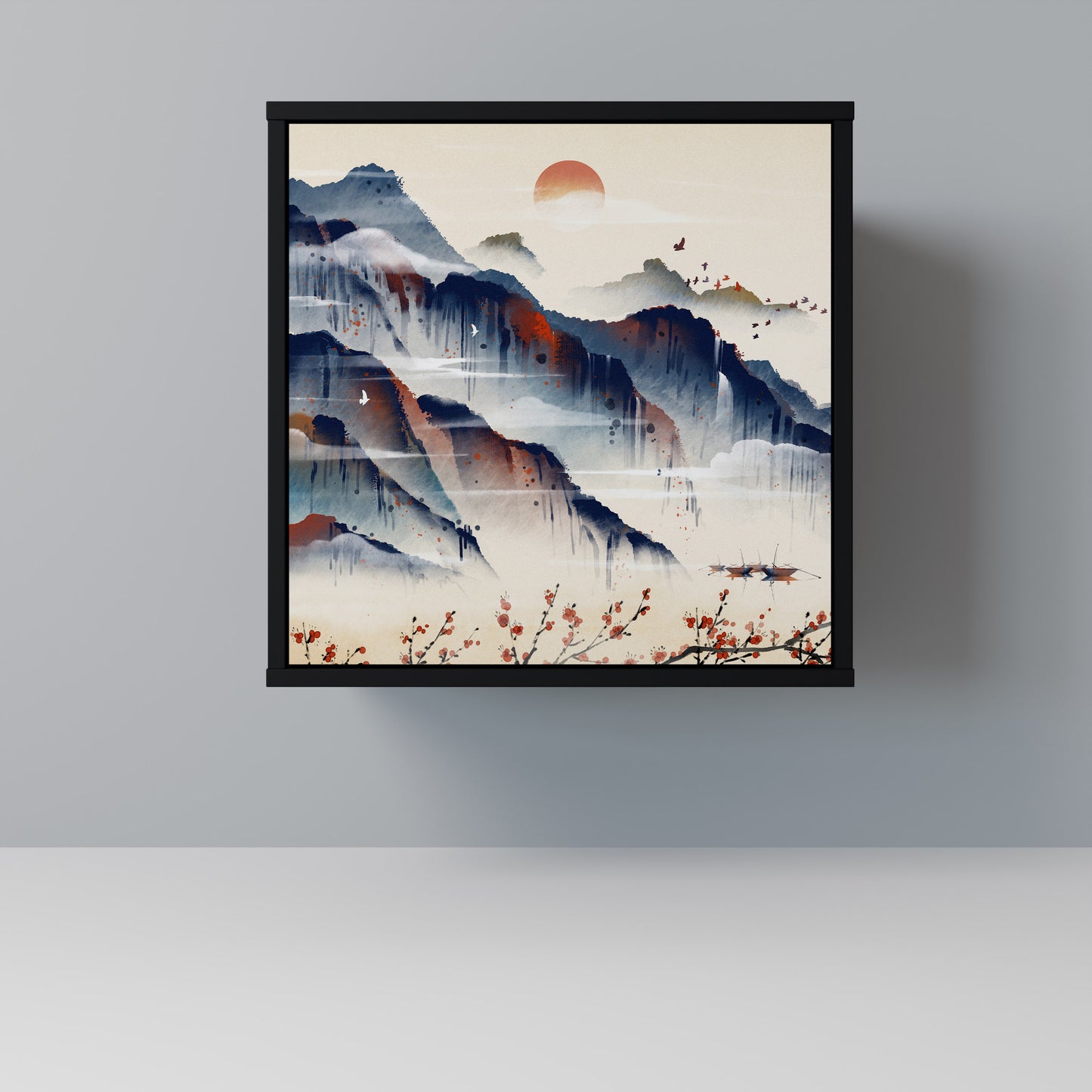 Credenza JAPANESE LANDSCAPE a 1 anta con finitura nera