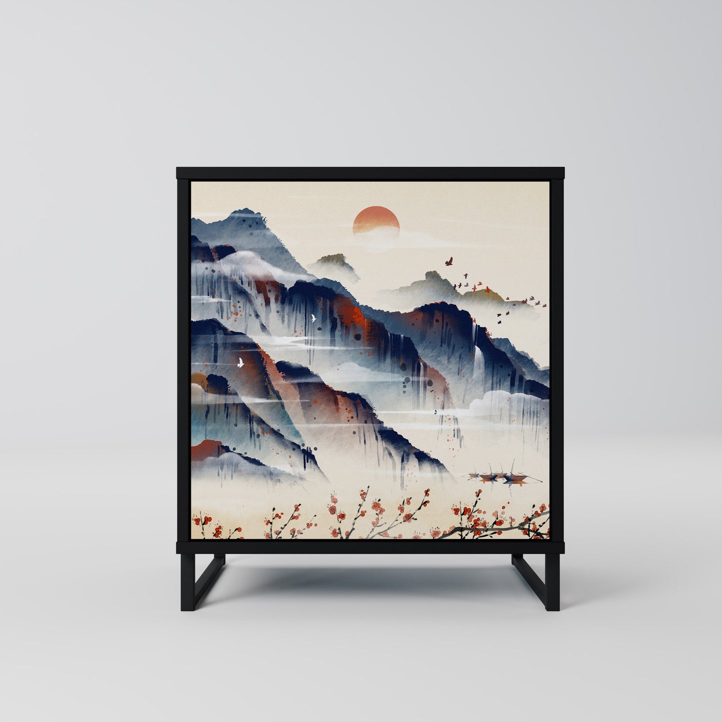 Credenza JAPANESE LANDSCAPE a 1 anta con finitura nera
