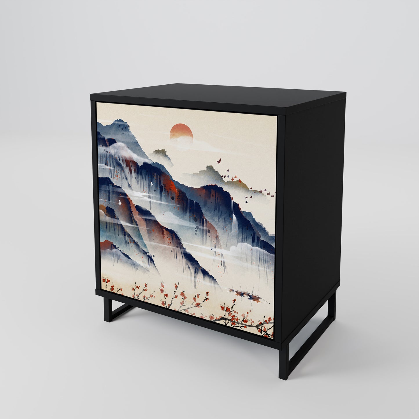 Credenza JAPANESE LANDSCAPE a 1 anta con finitura nera