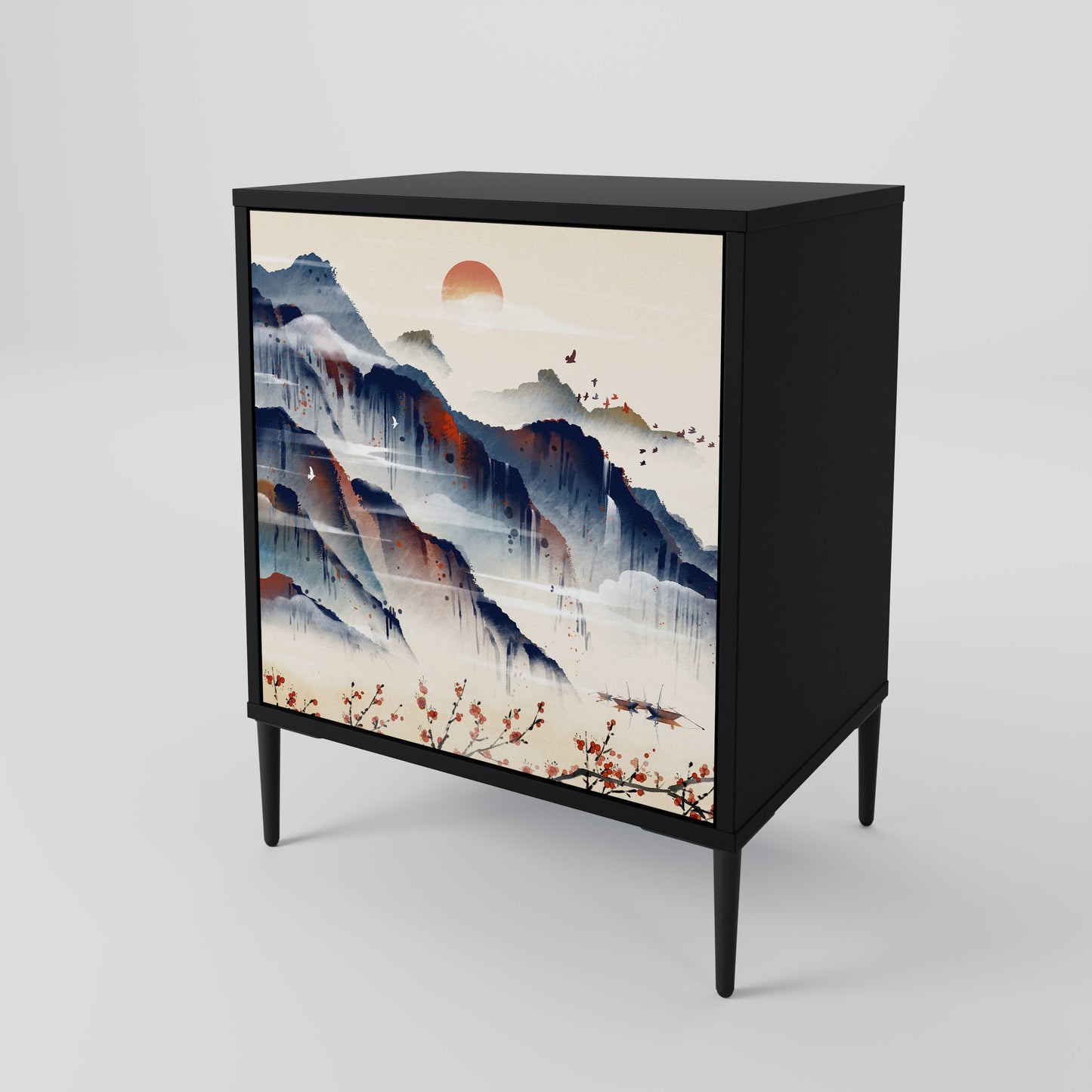 Credenza JAPANESE LANDSCAPE a 1 anta con finitura nera