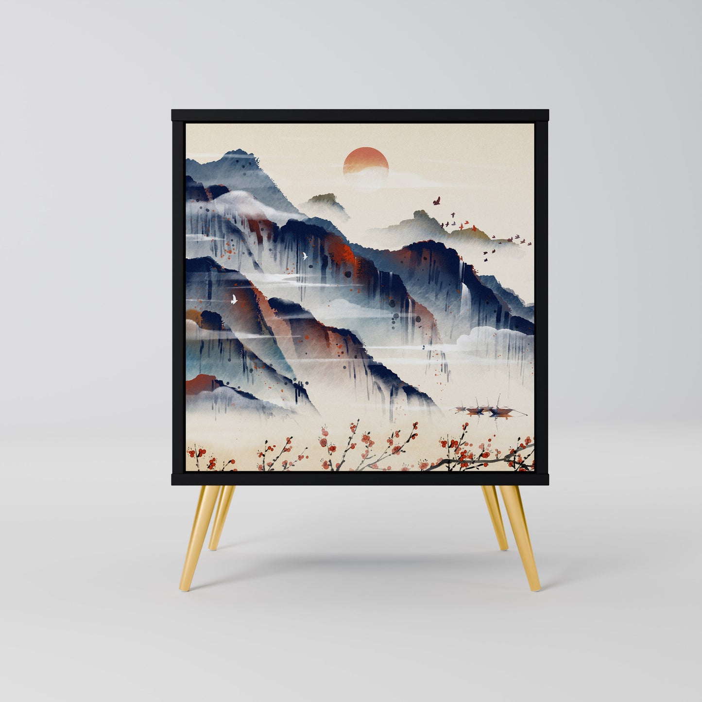 Credenza JAPANESE LANDSCAPE a 1 anta con finitura nera