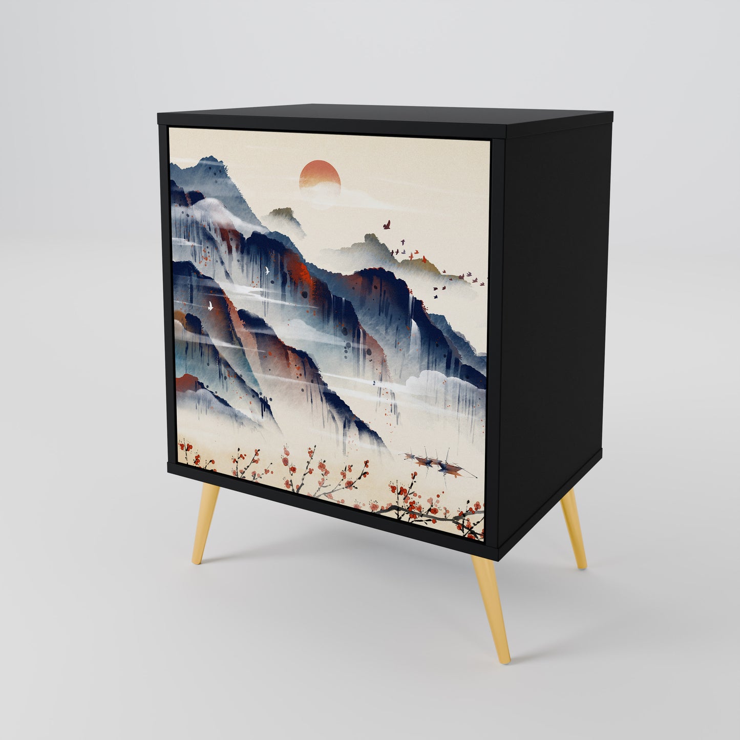 Credenza JAPANESE LANDSCAPE a 1 anta con finitura nera