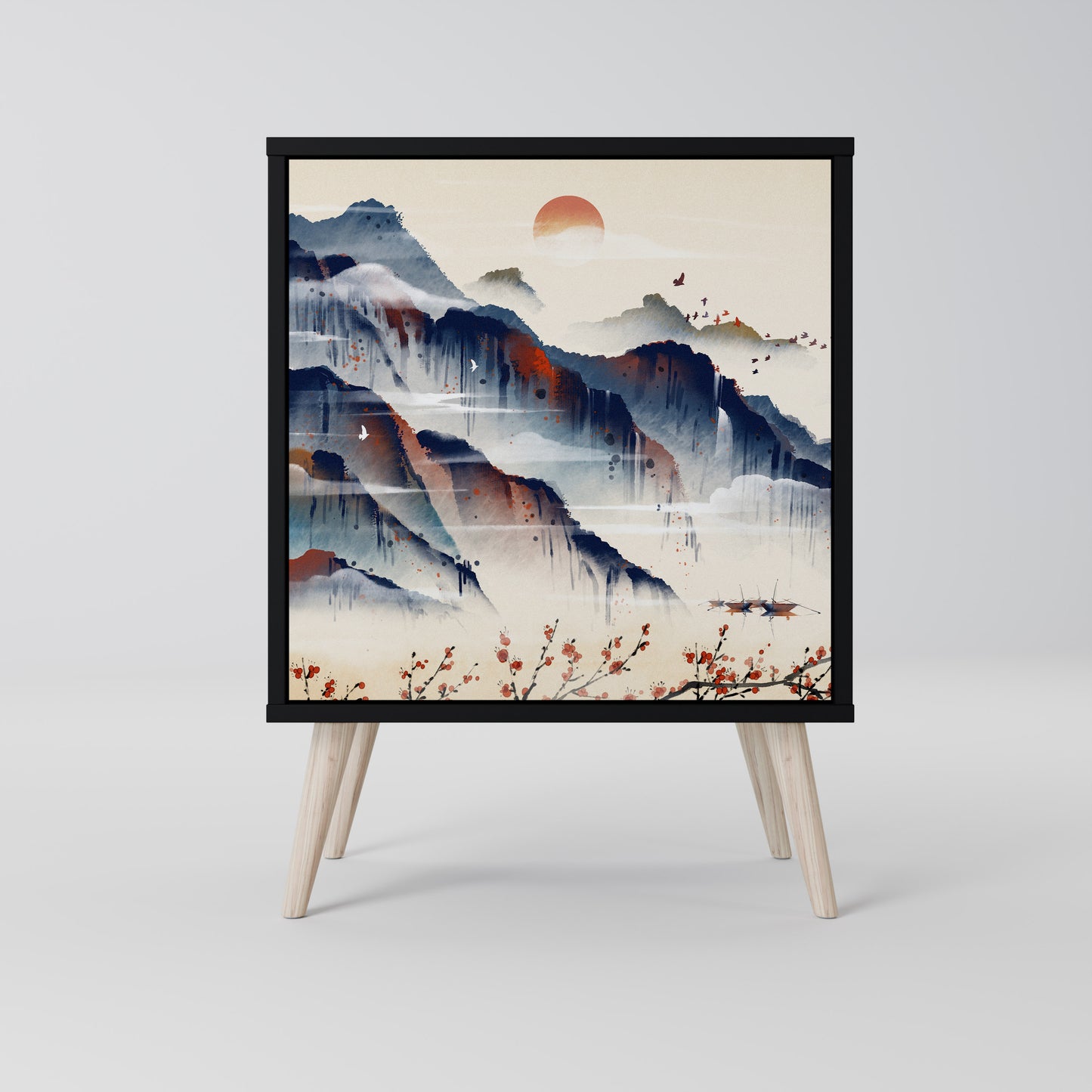 Credenza JAPANESE LANDSCAPE a 1 anta con finitura nera