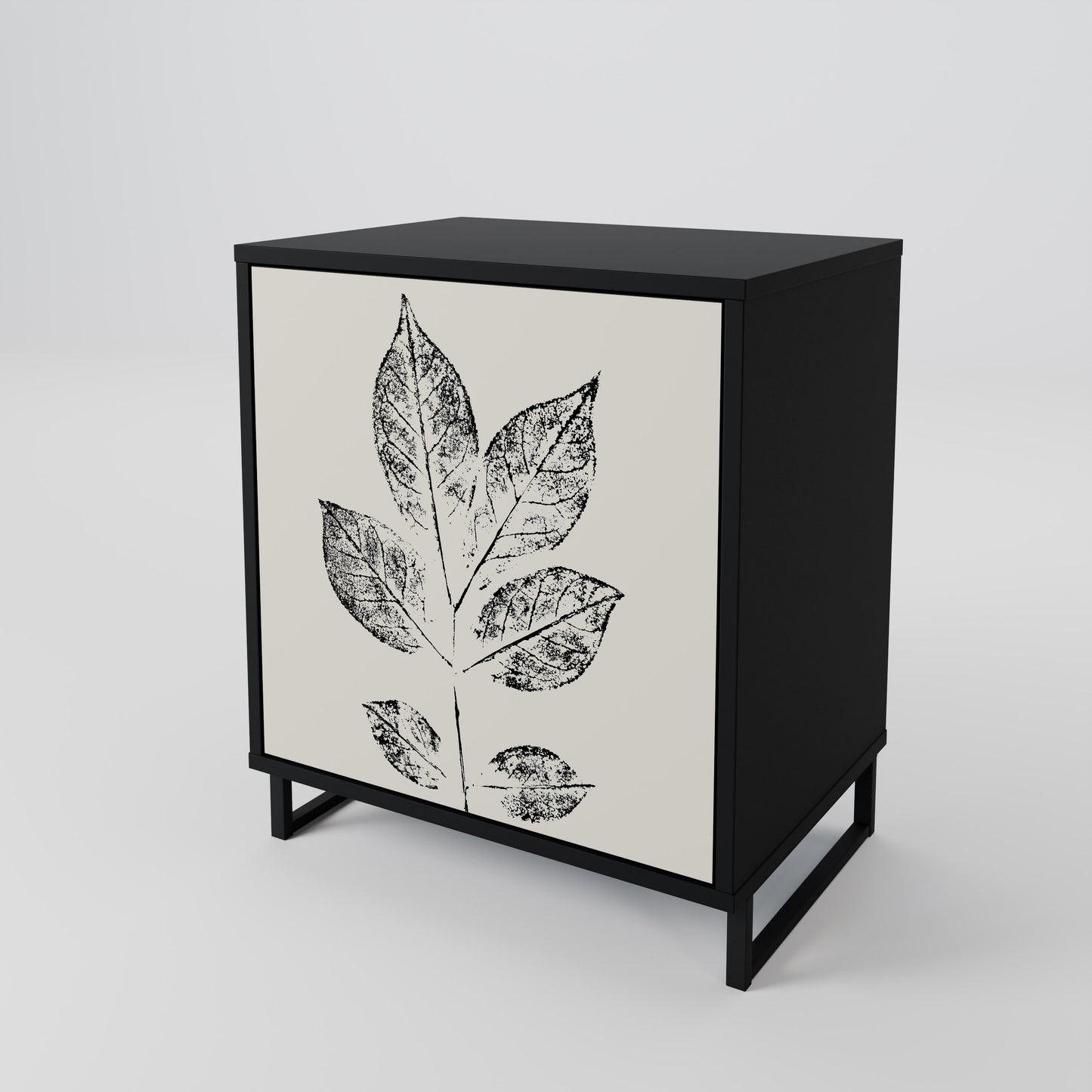 LEAFY STAMPS 1-Door Sideboard in Black Finish