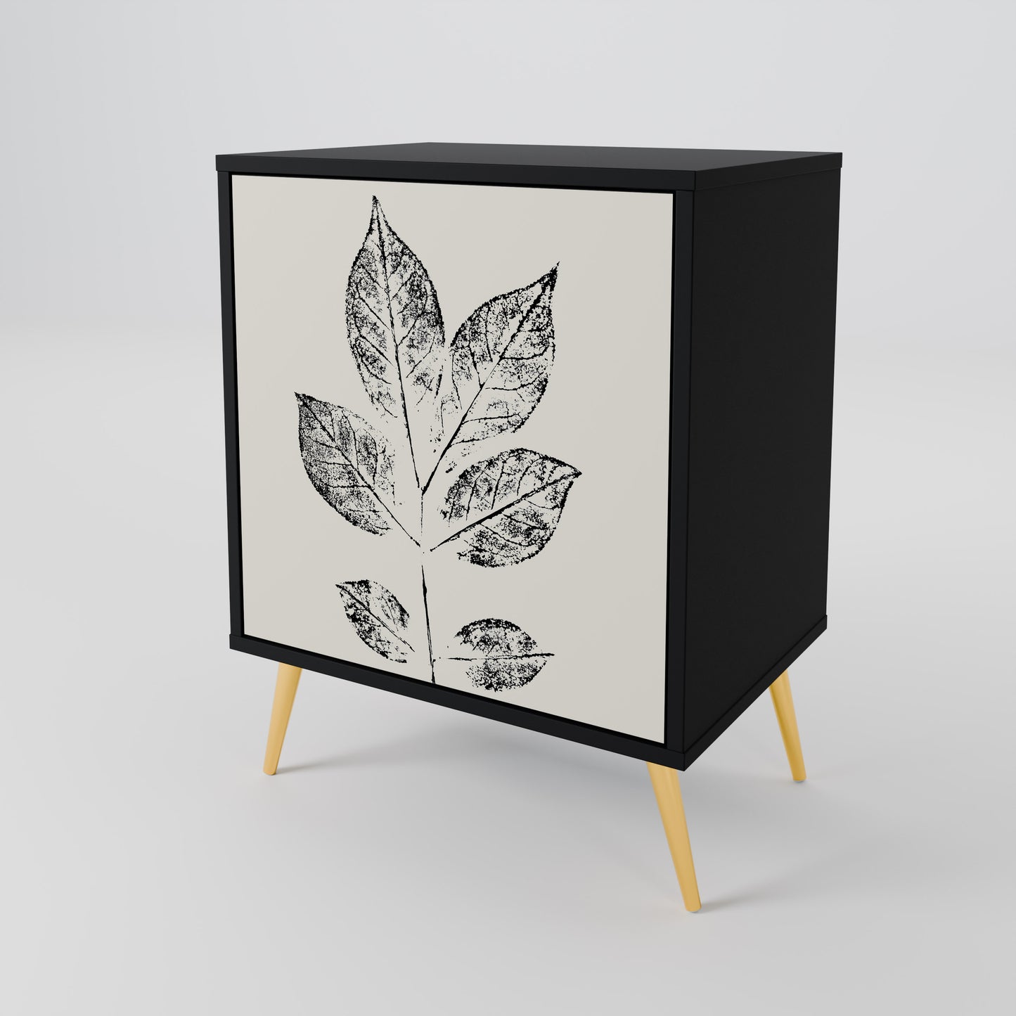 LEAFY STAMPS 1-Door Sideboard in Black Finish