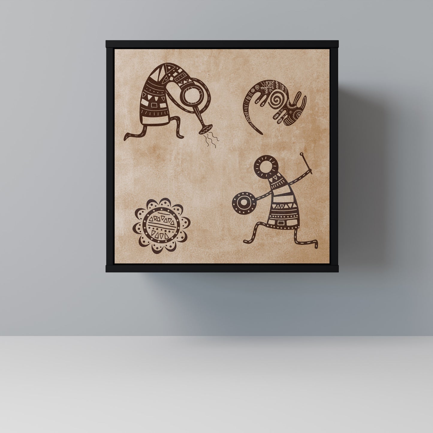 Credenza a 1 anta in stile africano con finitura nera