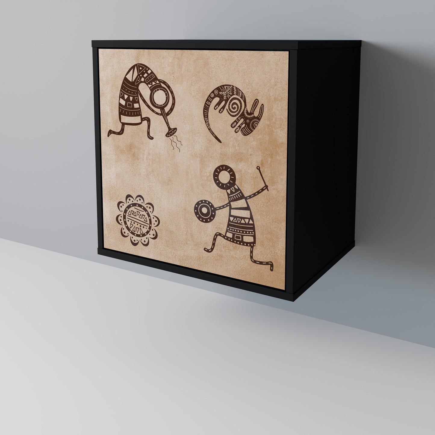 Credenza a 1 anta in stile africano con finitura nera