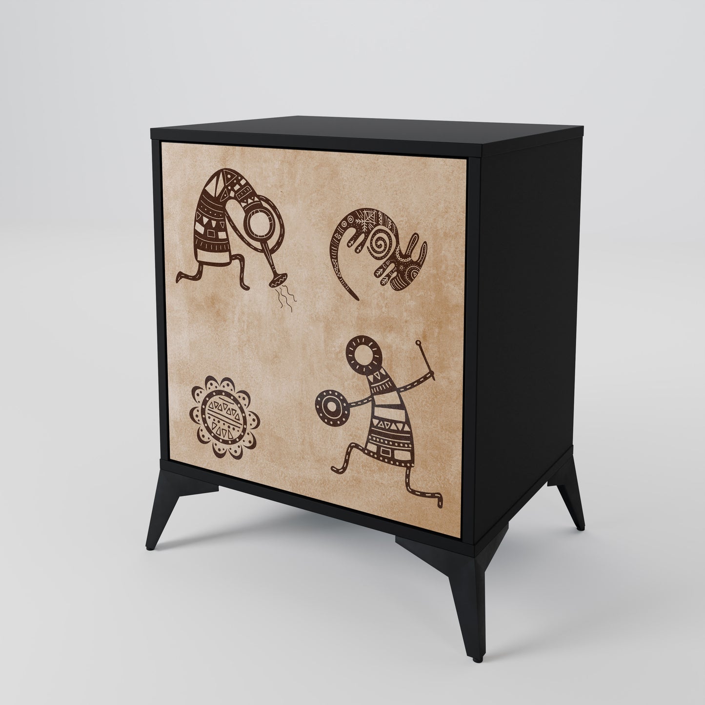 Credenza a 1 anta in stile africano con finitura nera