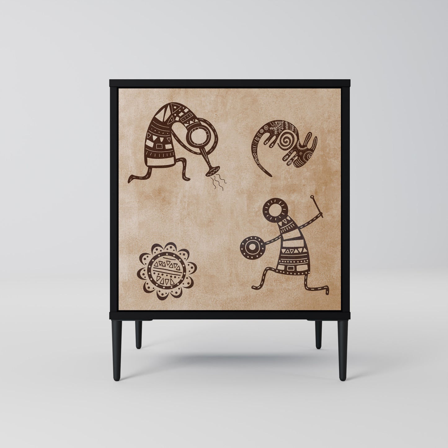 Credenza a 1 anta in stile africano con finitura nera