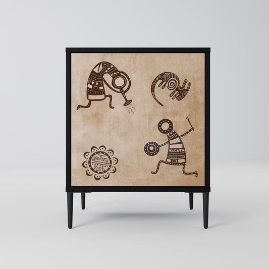 Credenza a 1 anta in stile africano con finitura nera