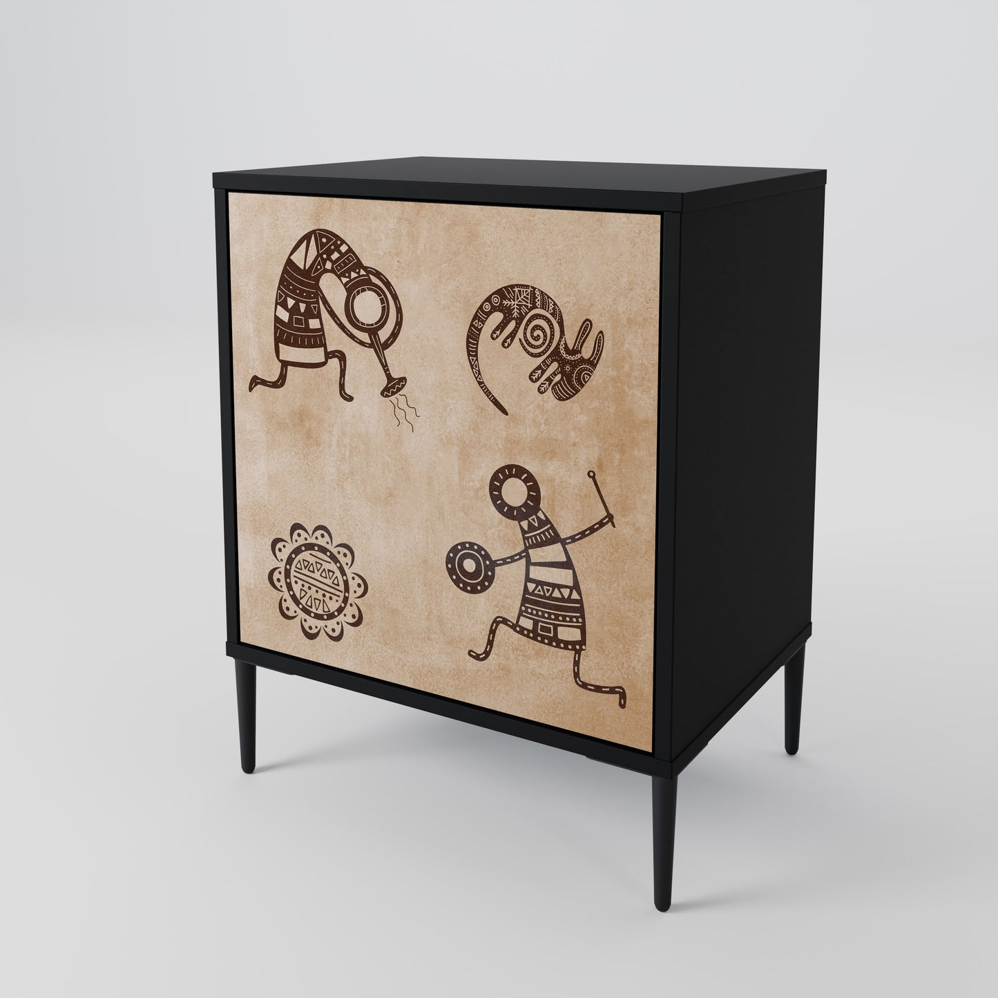 Credenza a 1 anta in stile africano con finitura nera