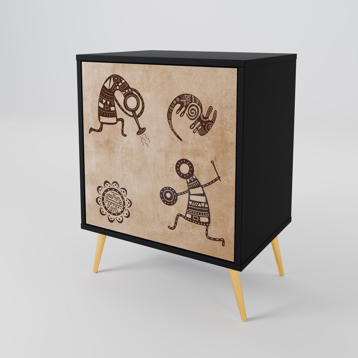 Credenza a 1 anta in stile africano con finitura nera