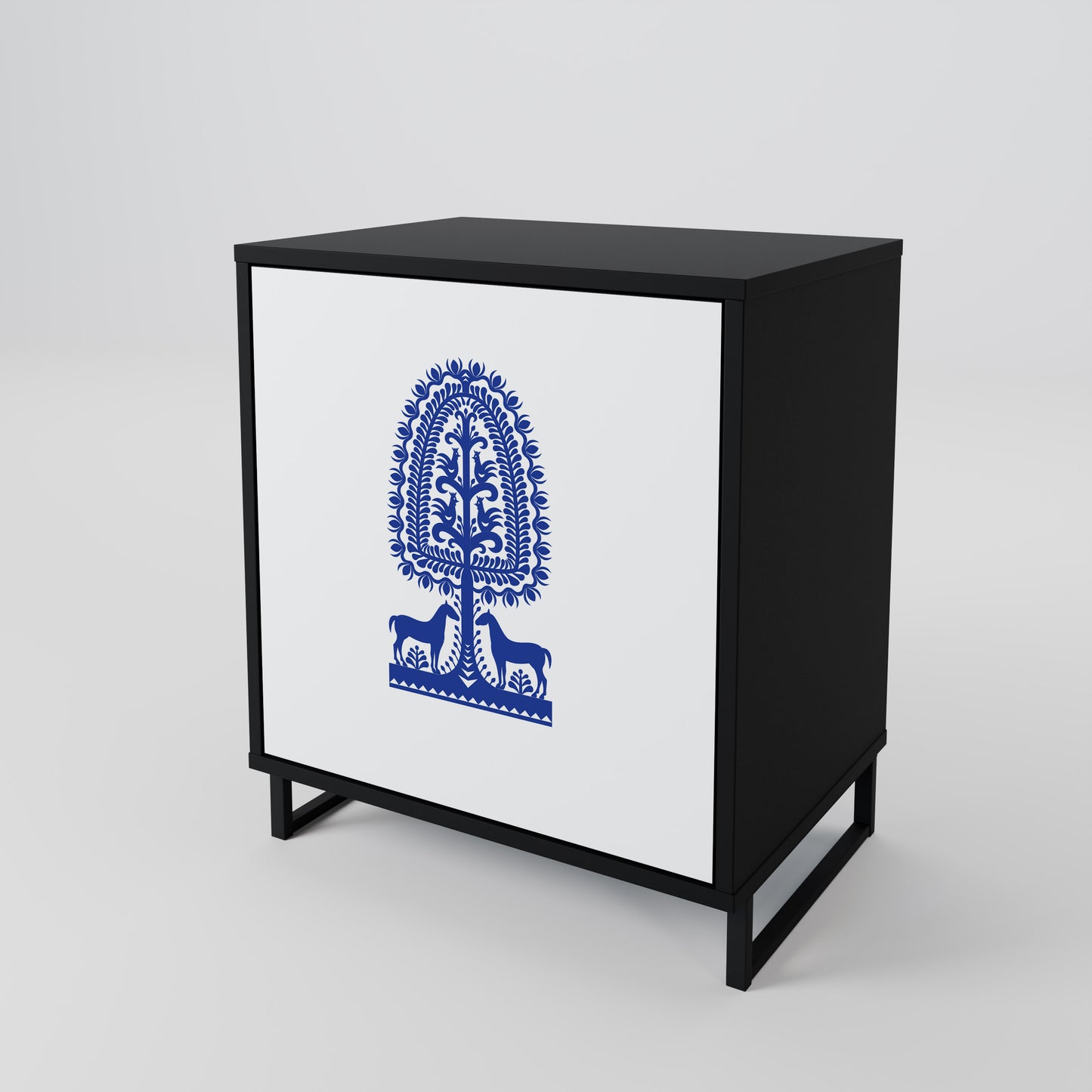 POLISH FOLK ART 1-Door Sideboard in Black Finish