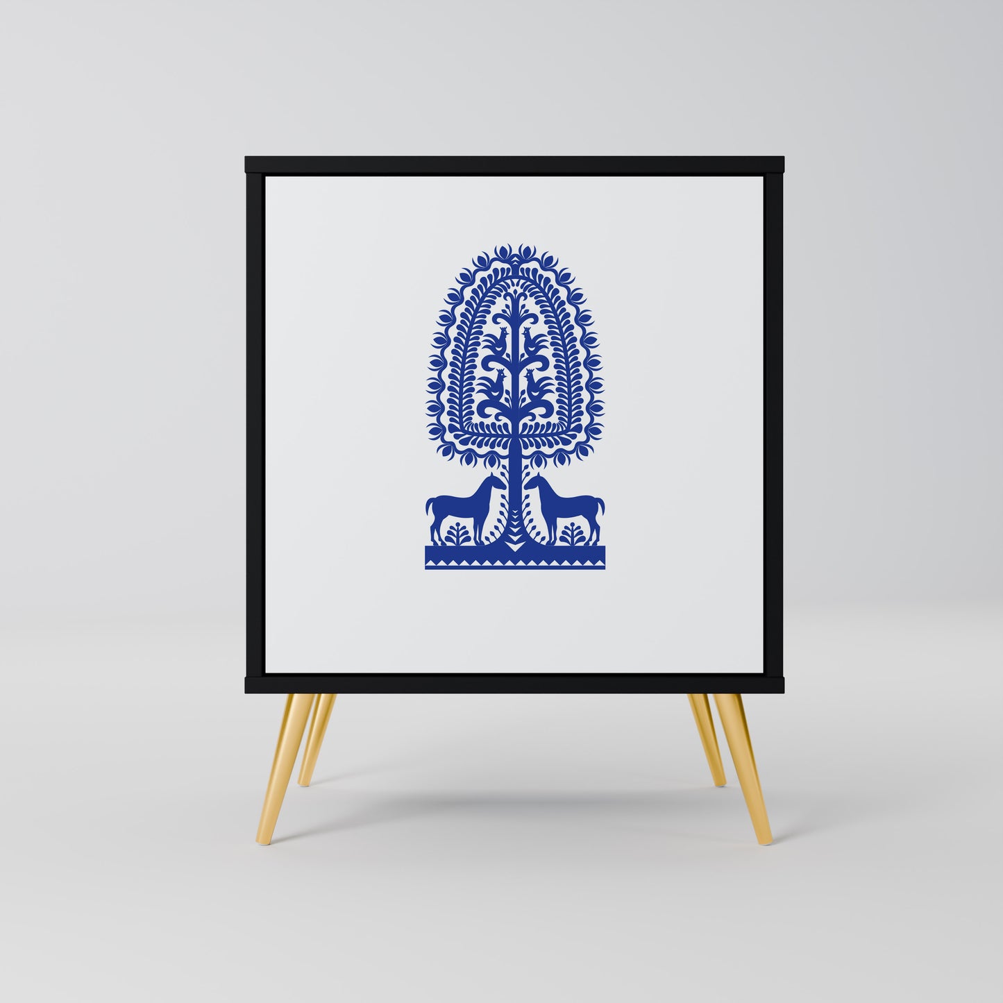 POLISH FOLK ART 1-Door Sideboard in Black Finish