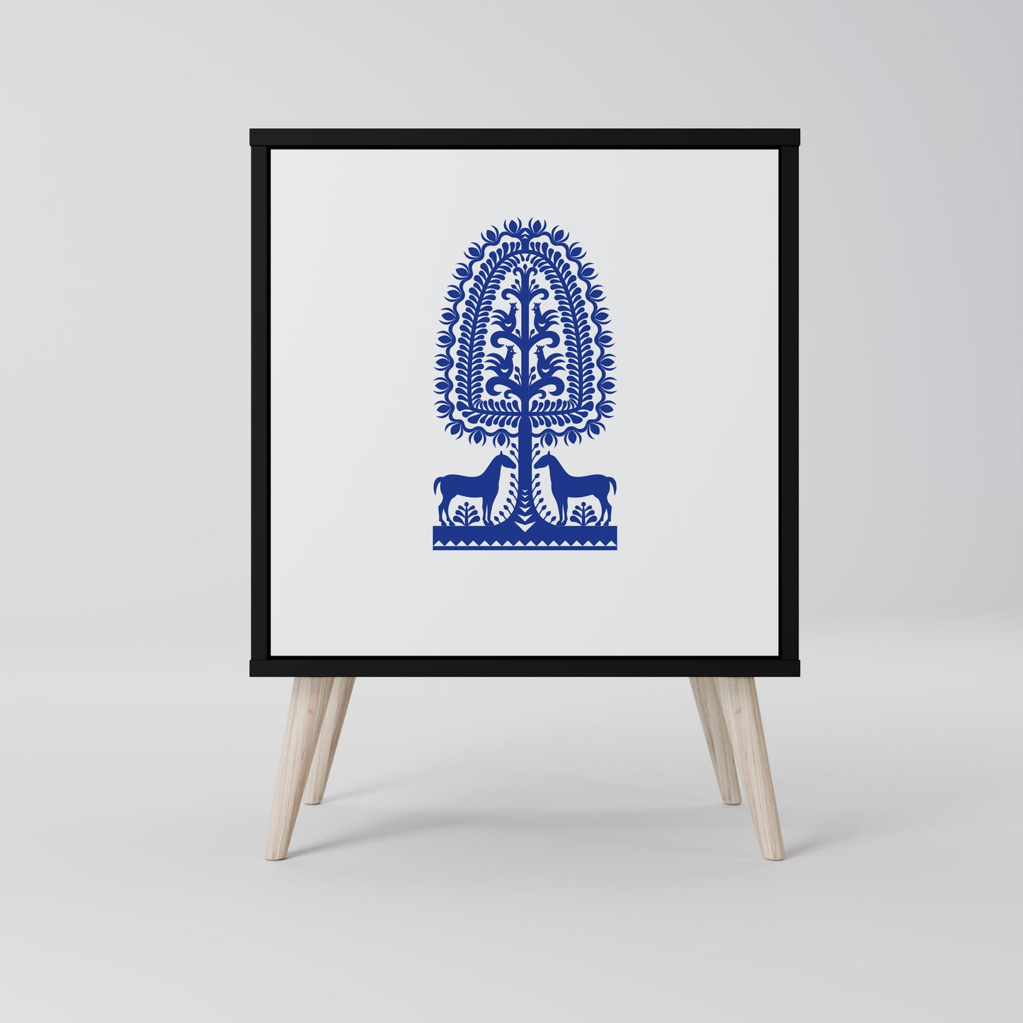 POLISH FOLK ART 1-Door Sideboard in Black Finish