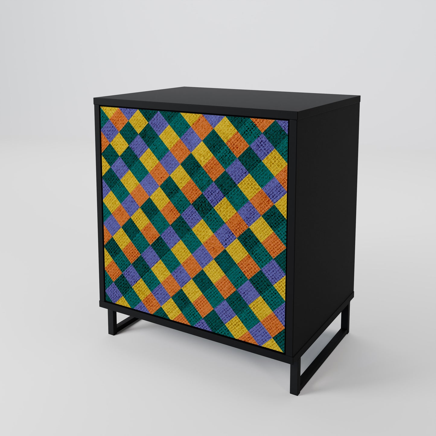 PAINTED SQUARES MIX 1-Door Sideboard in Black Finish