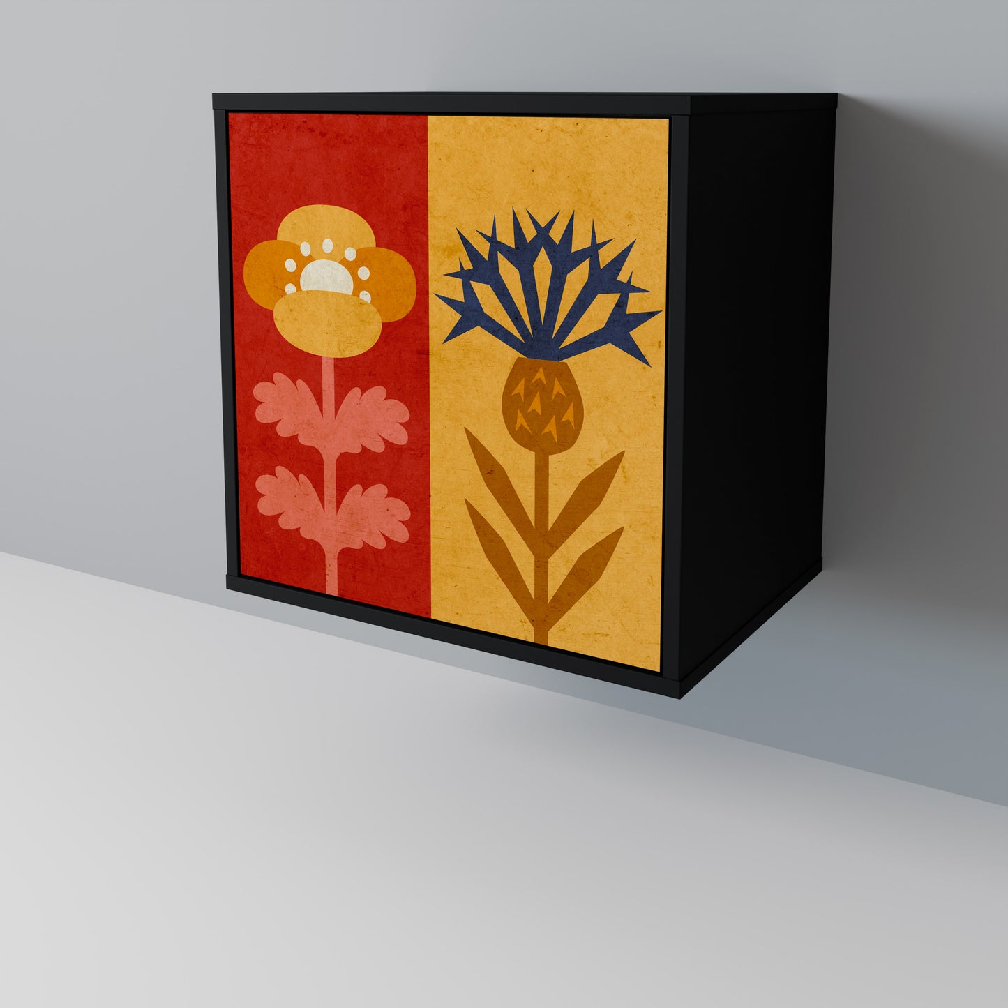 Credenza SCANDIC FLOWERET a 1 anta con finitura nera