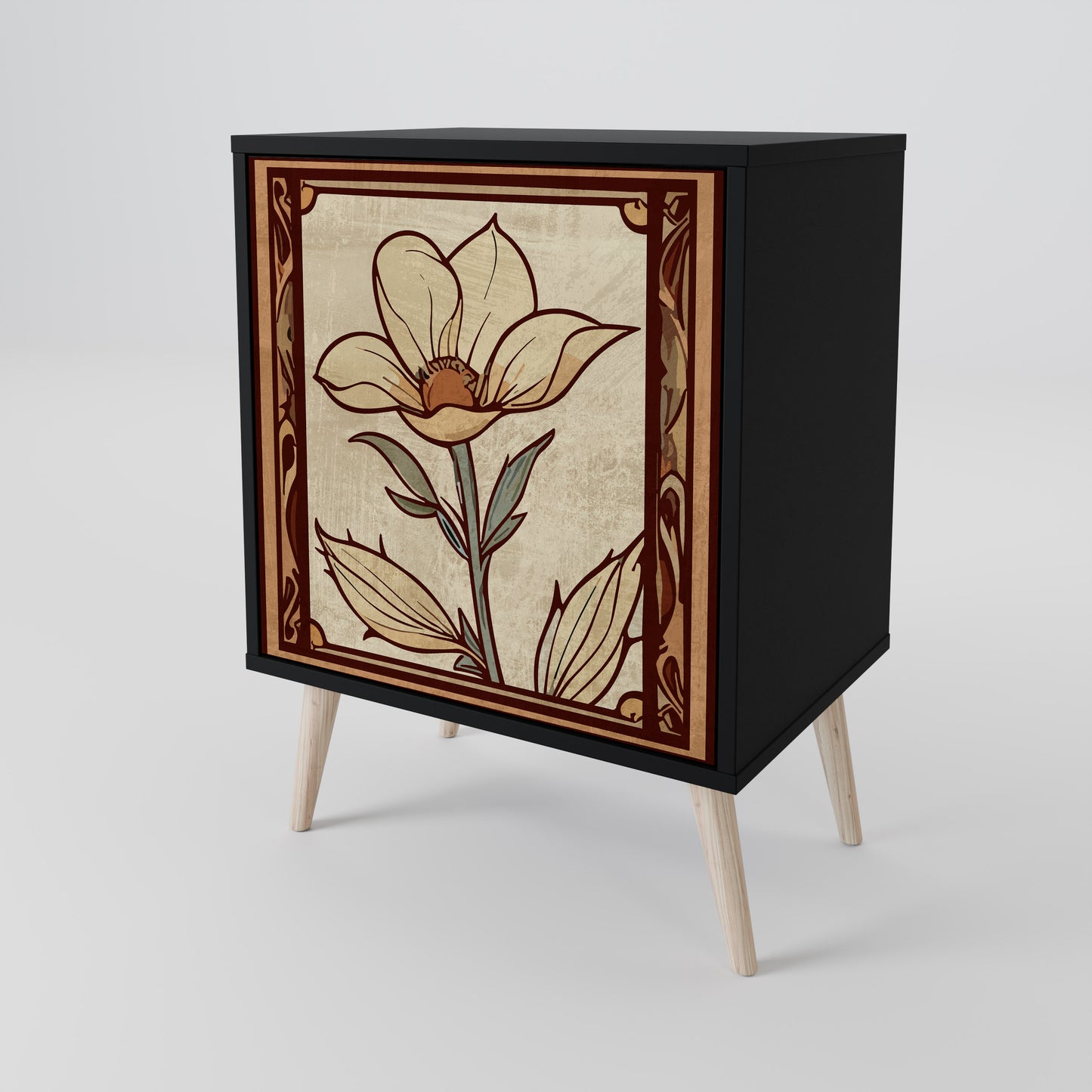 Credenza TIMELESS FLORA a 1 anta con finitura nera