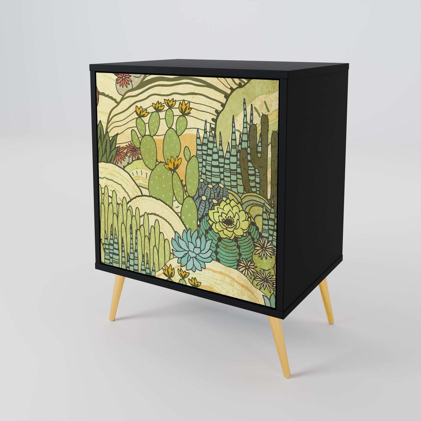 SUCCULENTS KALEIDOSCOPE 1-Door Sideboard in Black Finish
