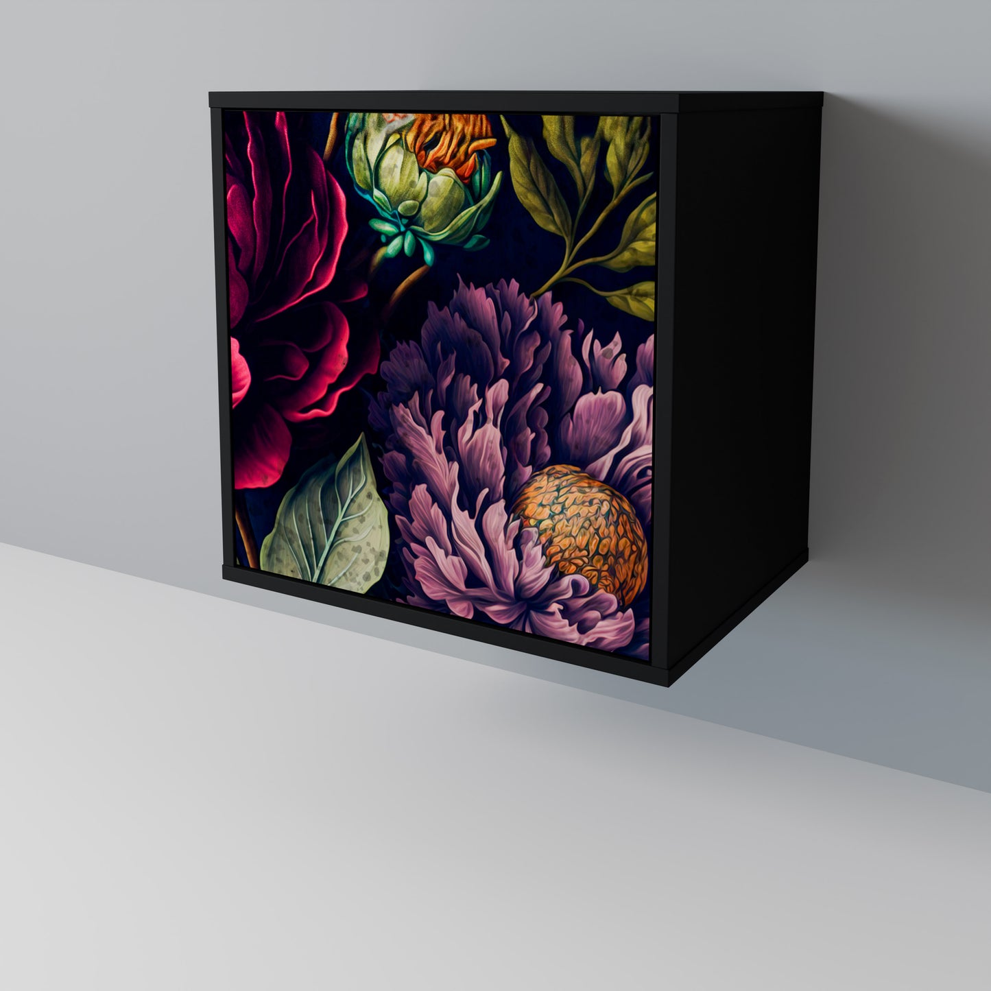 BLOOMING ELEGANCE 1-Door Sideboard in Black Finish