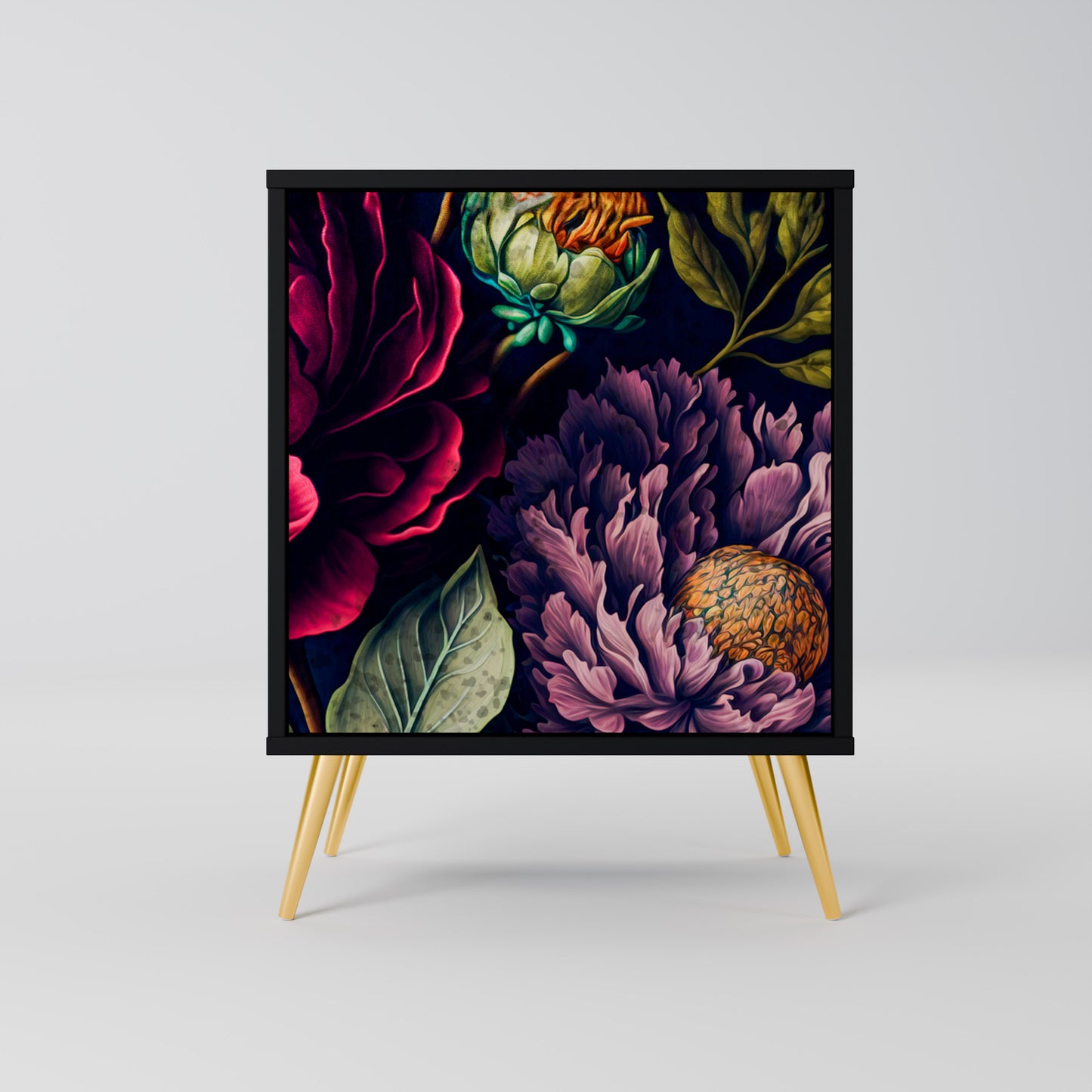 BLOOMING ELEGANCE 1-Door Sideboard in Black Finish