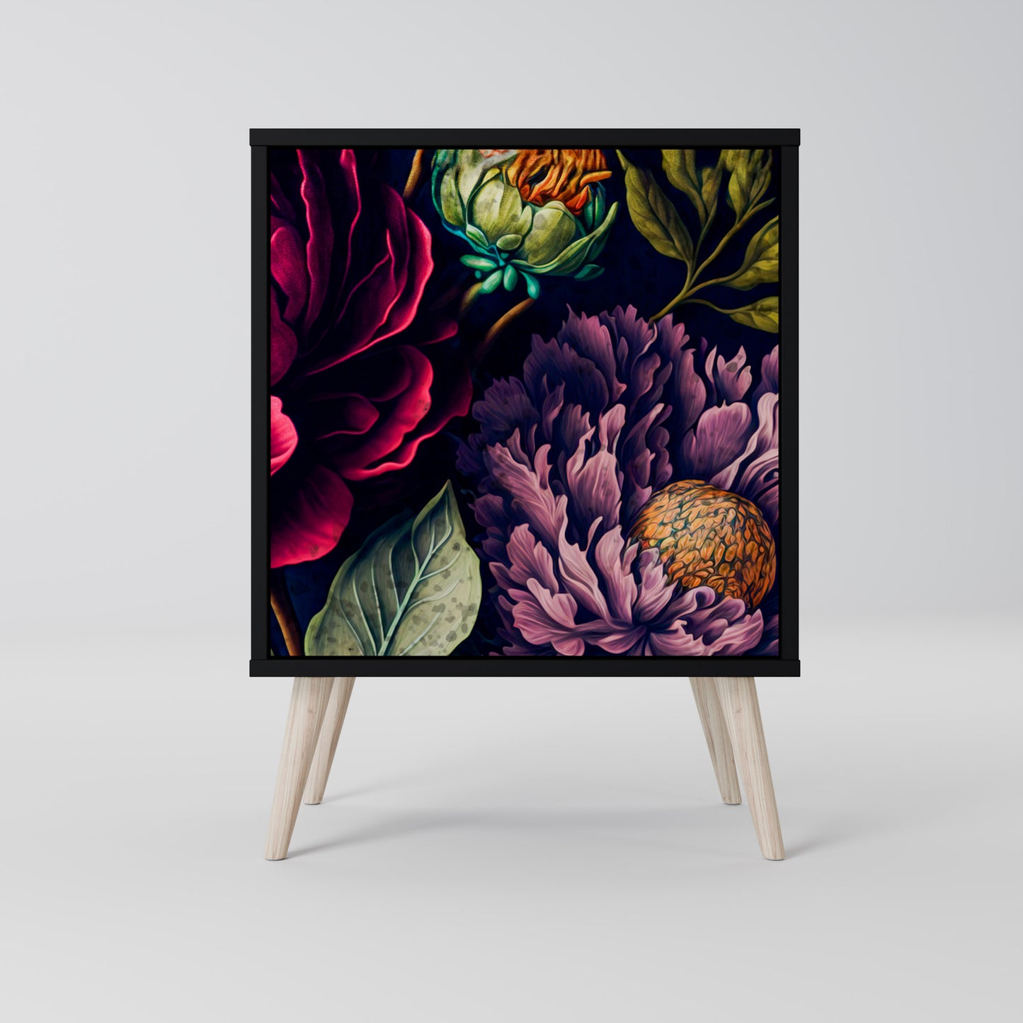 BLOOMING ELEGANCE 1-Door Sideboard in Black Finish