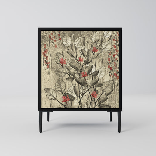 HERBAL GRACE 1-Door Sideboard in Black Finish