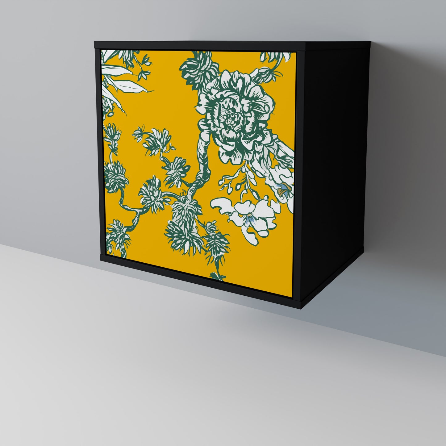 YELLOW CHINOISERIE 1-Door Sideboard in Black Finish