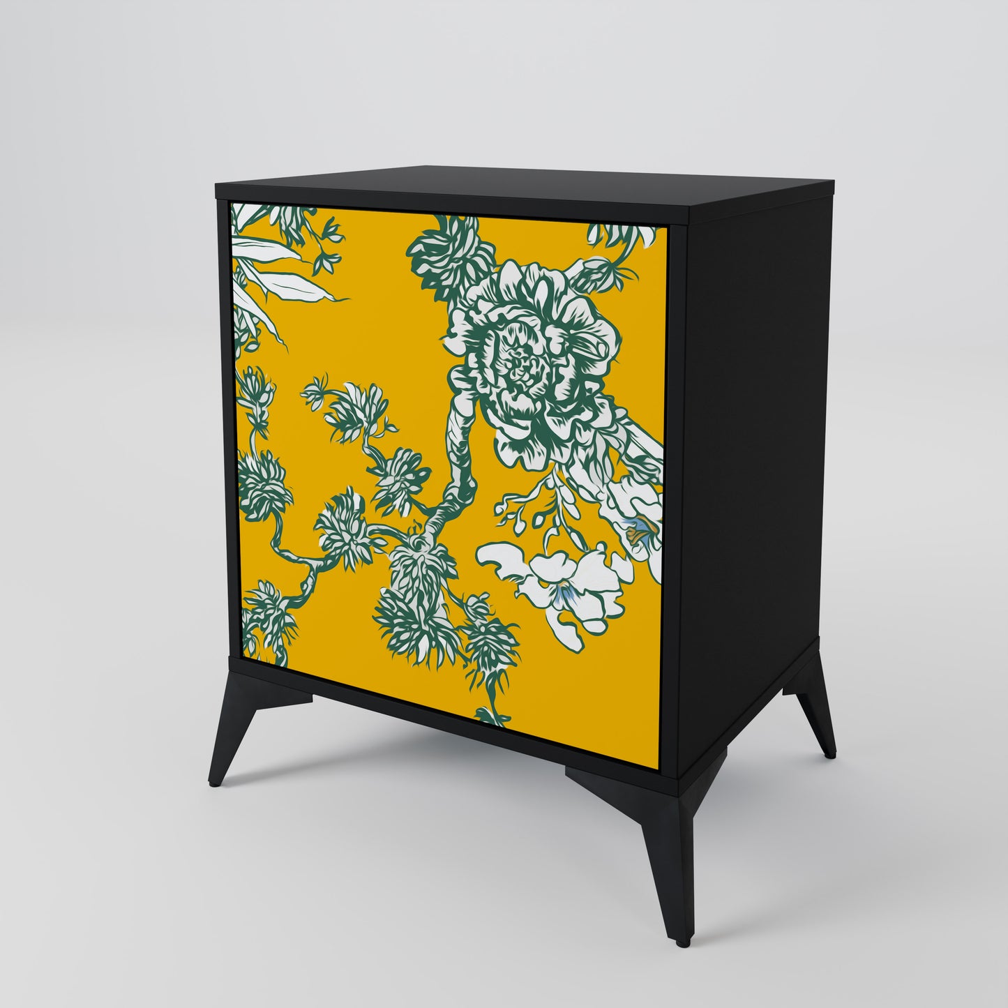 YELLOW CHINOISERIE 1-Door Sideboard in Black Finish