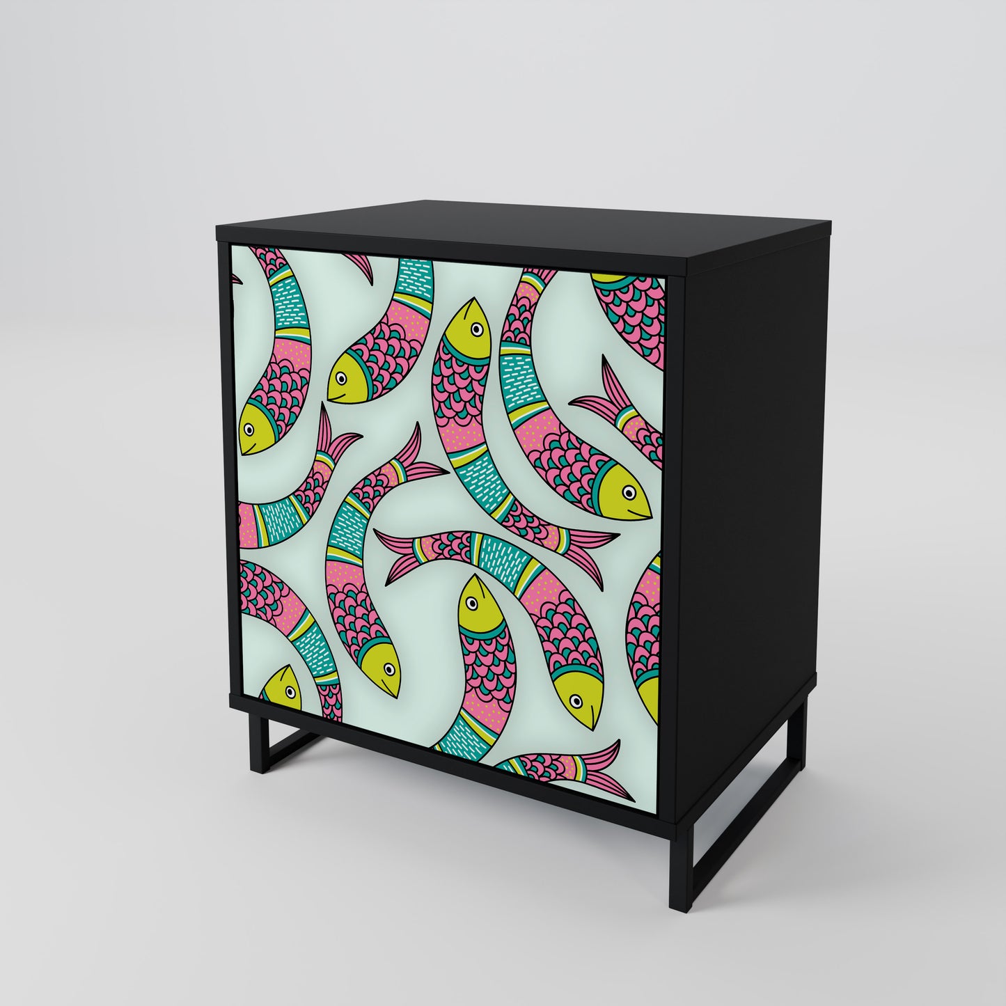Credenza INDIAN FISH a 1 anta con finitura nera