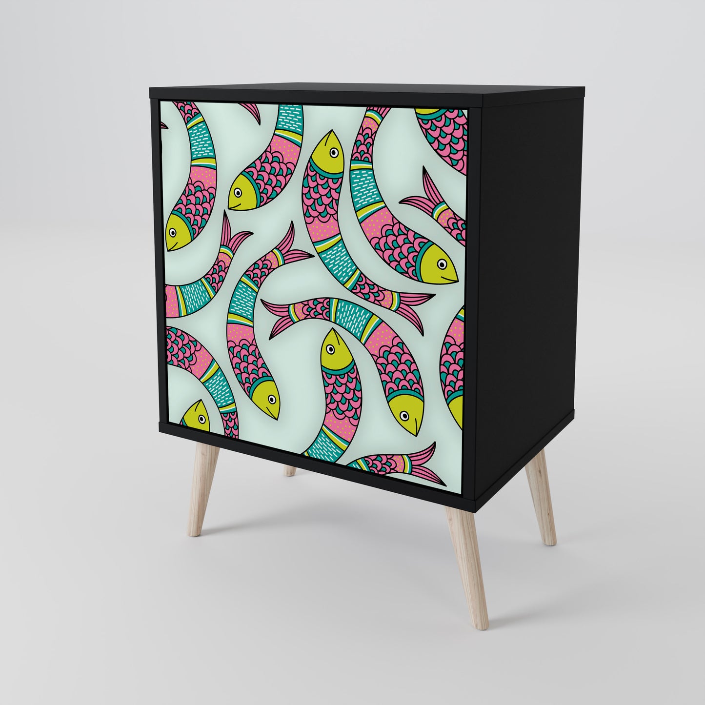 Credenza INDIAN FISH a 1 anta con finitura nera