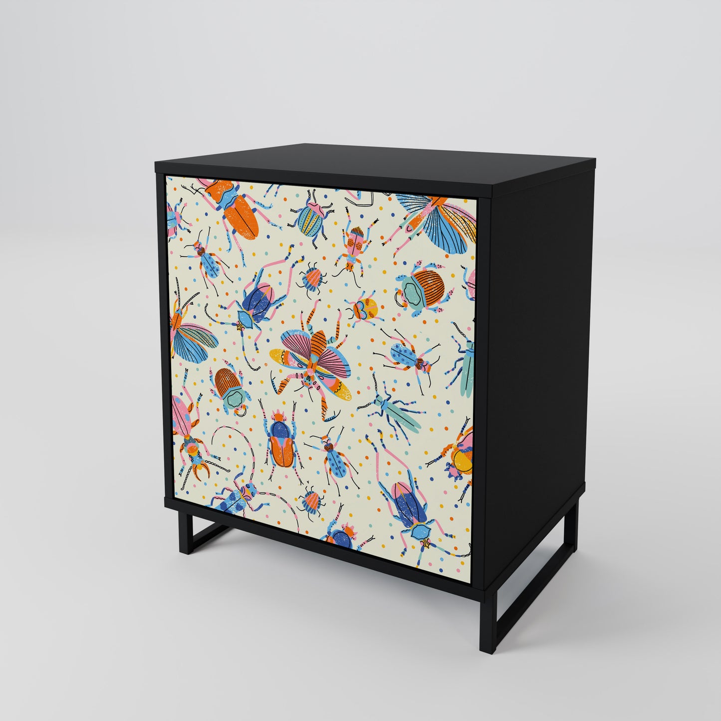 COLORFUL INSECTS 1-Door Sideboard in Black Finish