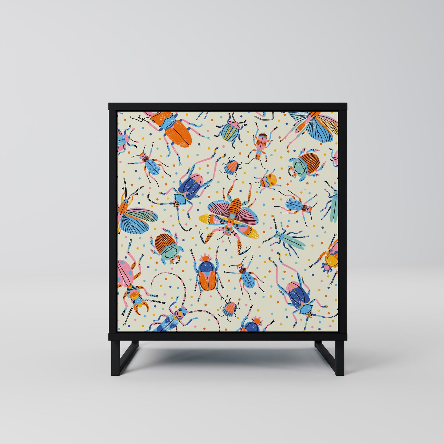 COLORFUL INSECTS 1-Door Sideboard in Black Finish