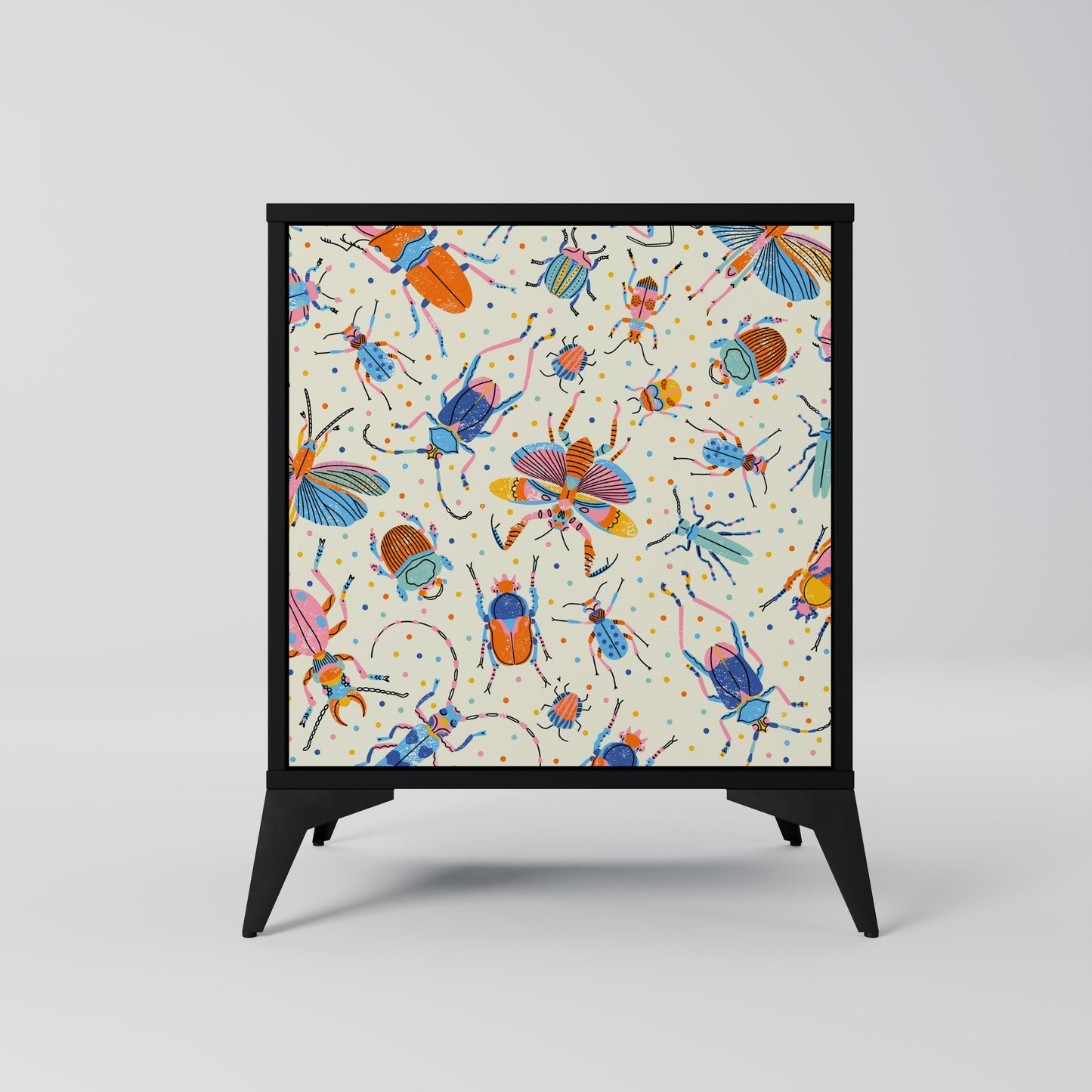 COLORFUL INSECTS 1-Door Sideboard in Black Finish
