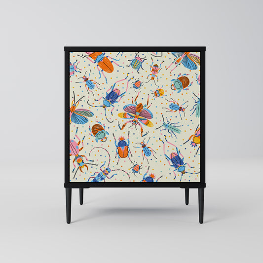 COLORFUL INSECTS 1-Door Sideboard in Black Finish