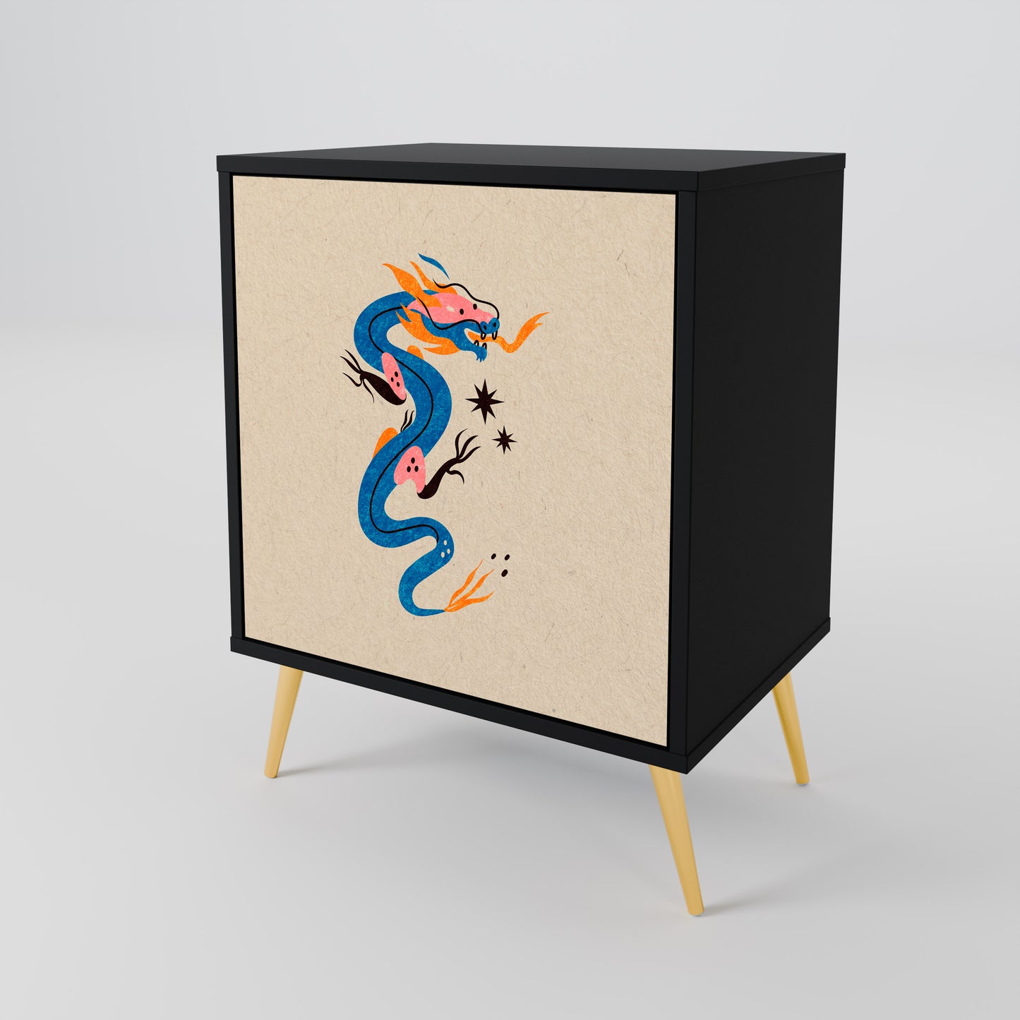 MYTHOLOGICAL CREATURES 1-Door Sideboard in Black Finish