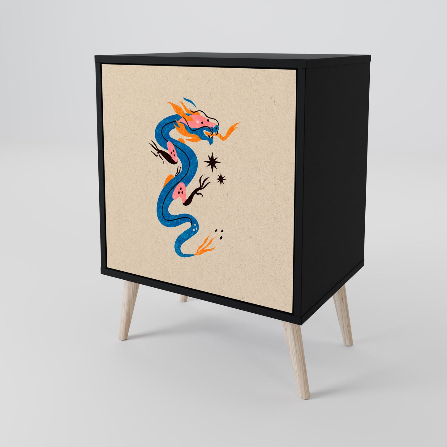 MYTHOLOGICAL CREATURES 1-Door Sideboard in Black Finish